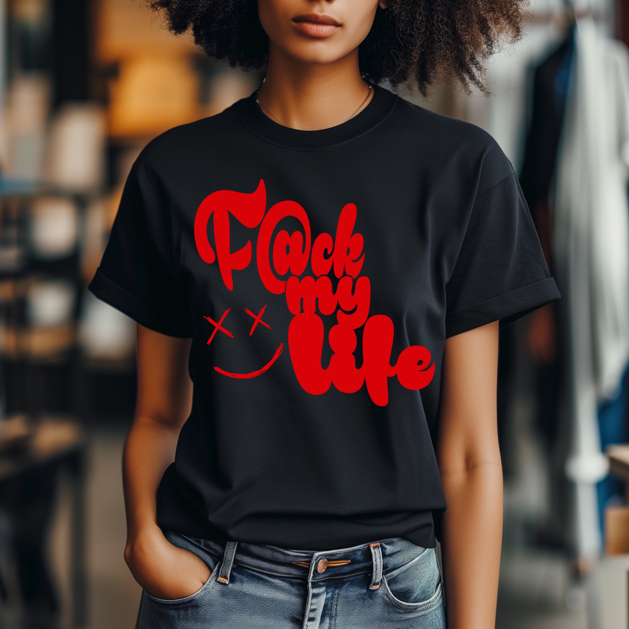 ZarahSkull Shirt BLACK "F@ck my life“