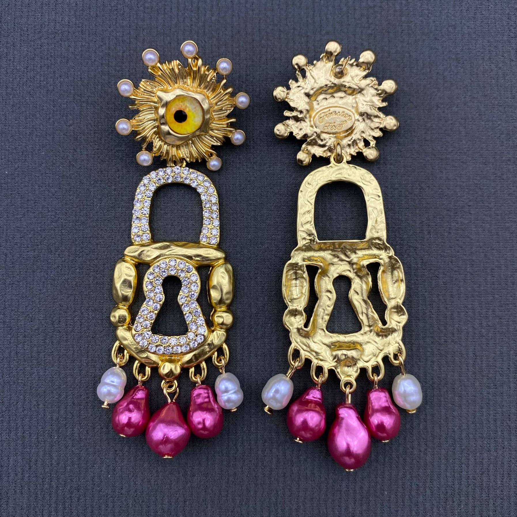 Vintage Strass-Schlüsselloch-Hängeaugen-Steckerohrringe