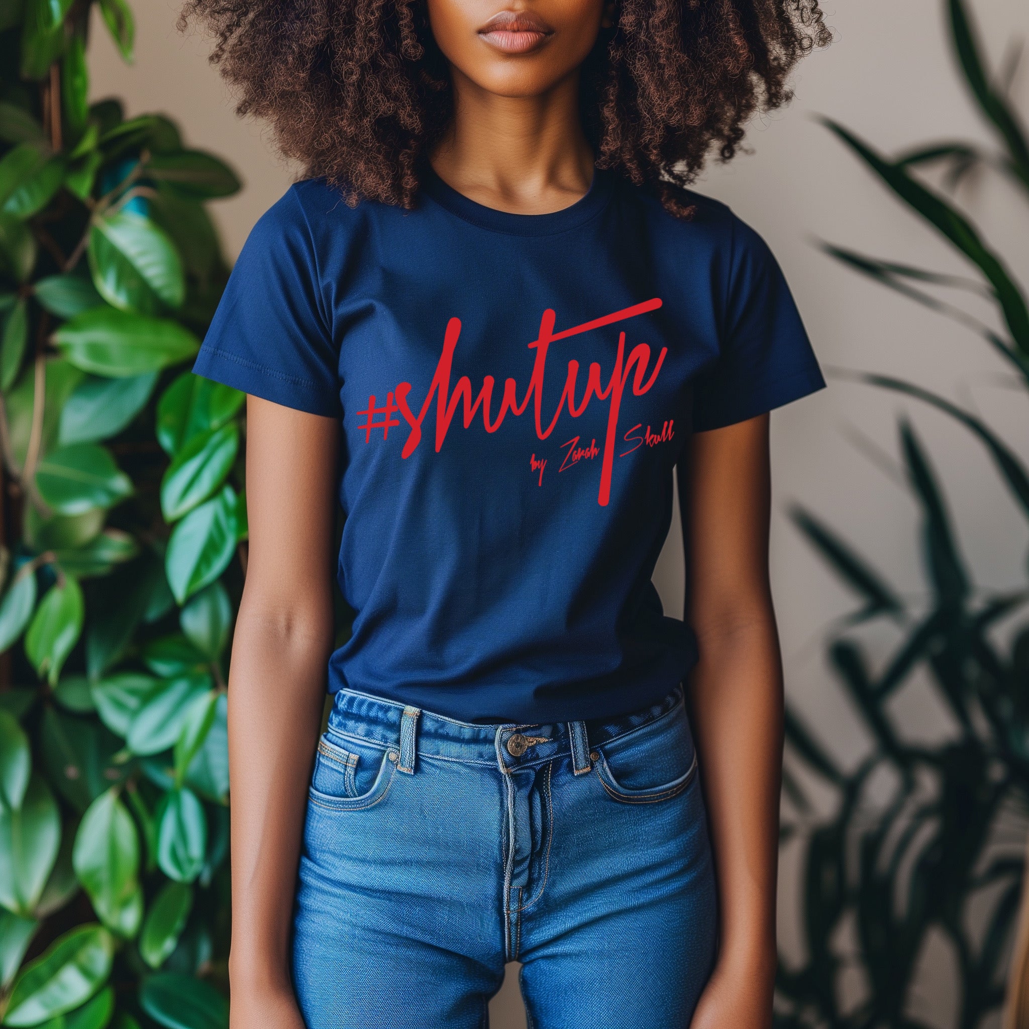 "ZarahSkull" shirt NAVY "shutup"