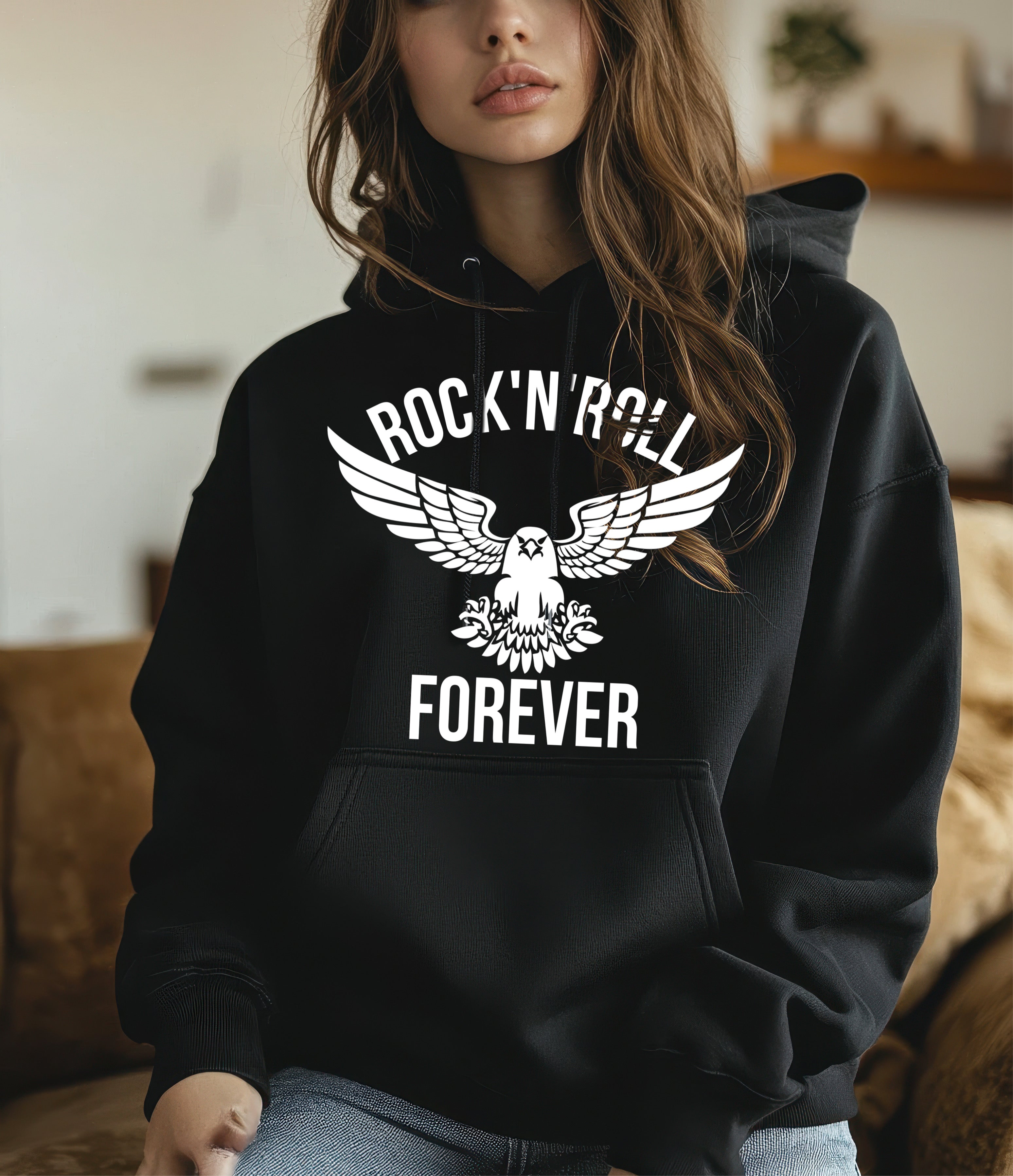 ZarahSkull" Hoodie BLACK "ROCKNROLL FOREVER"