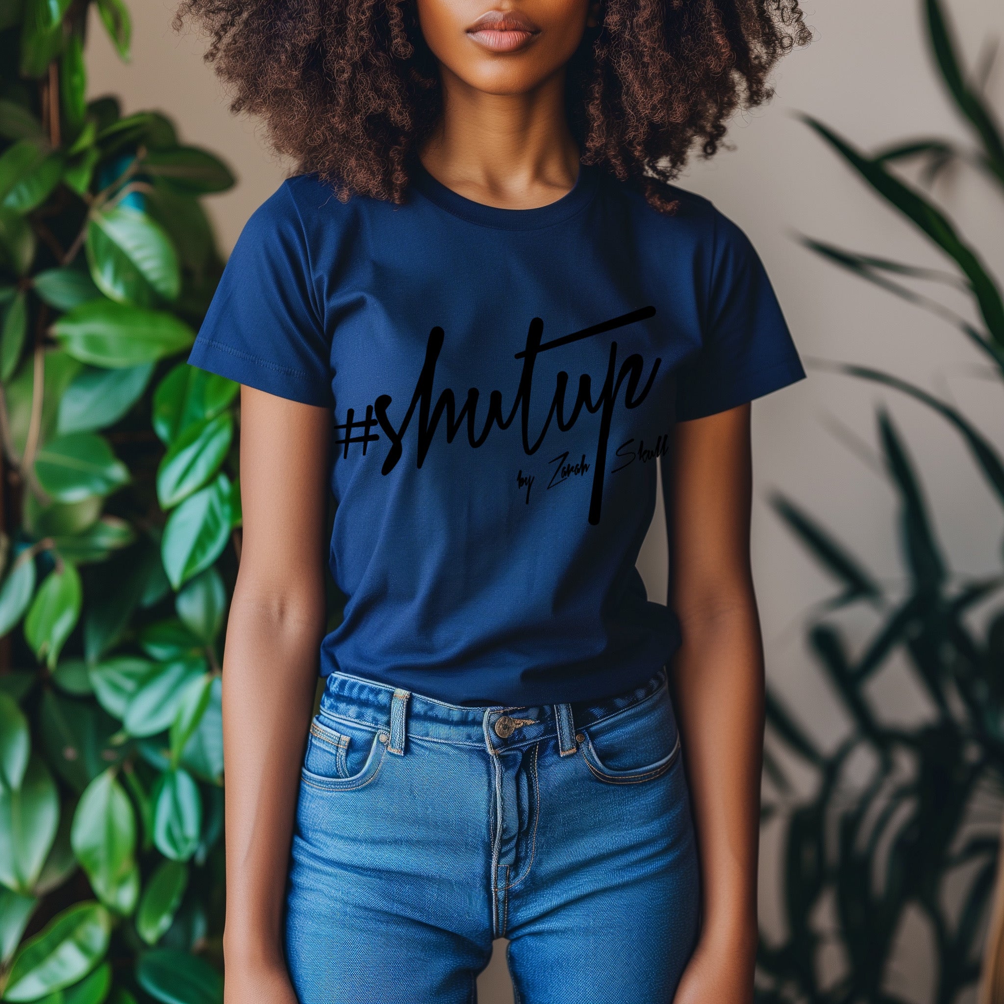 "ZarahSkull" shirt NAVY "shutup"
