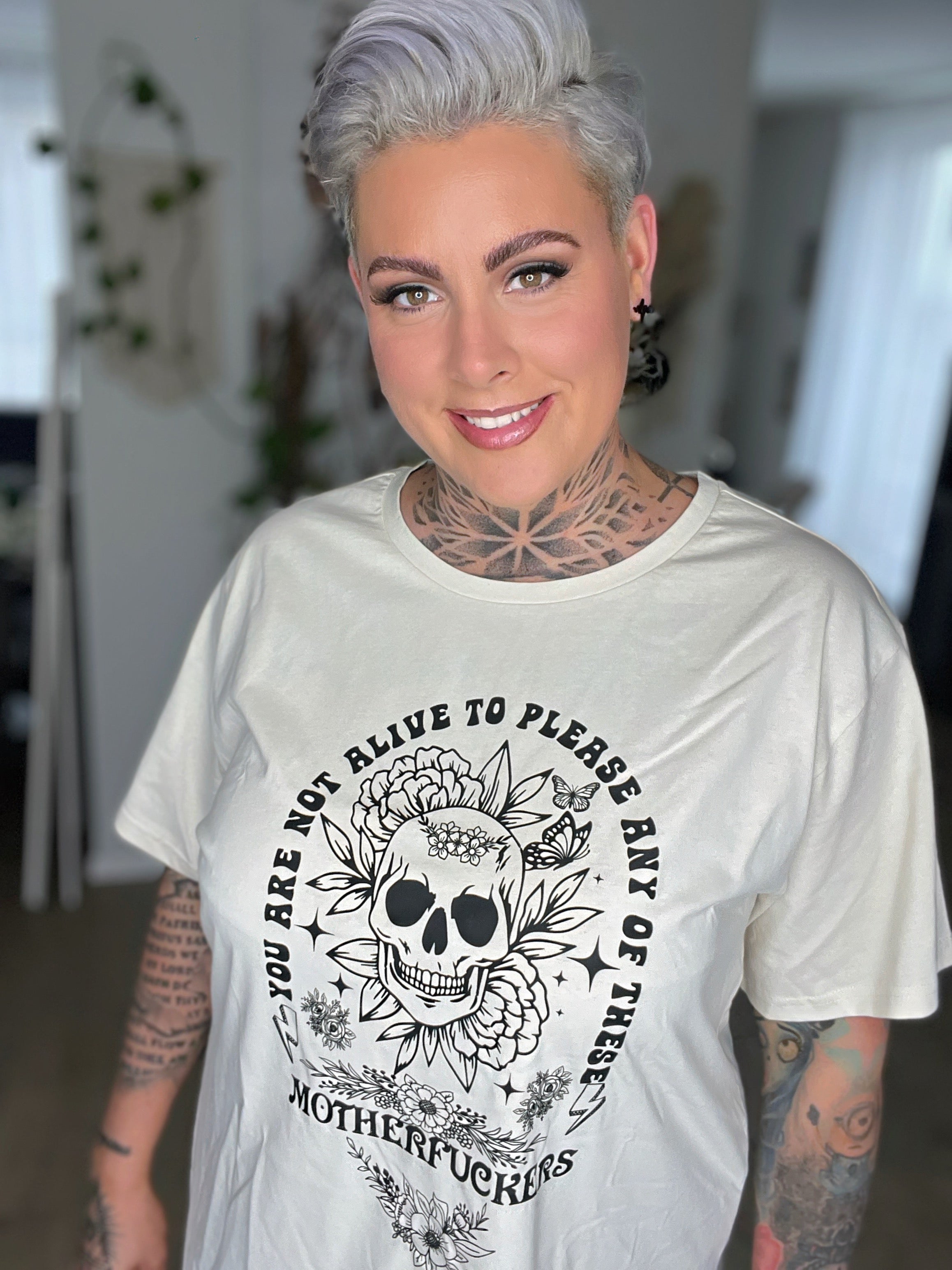 Zarah Skull Shirtdress "motherfuckers“ white sand
