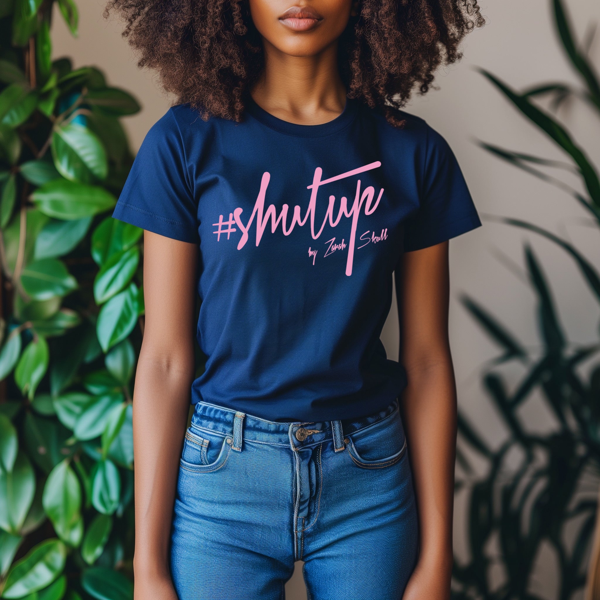 "ZarahSkull" shirt NAVY "shutup"