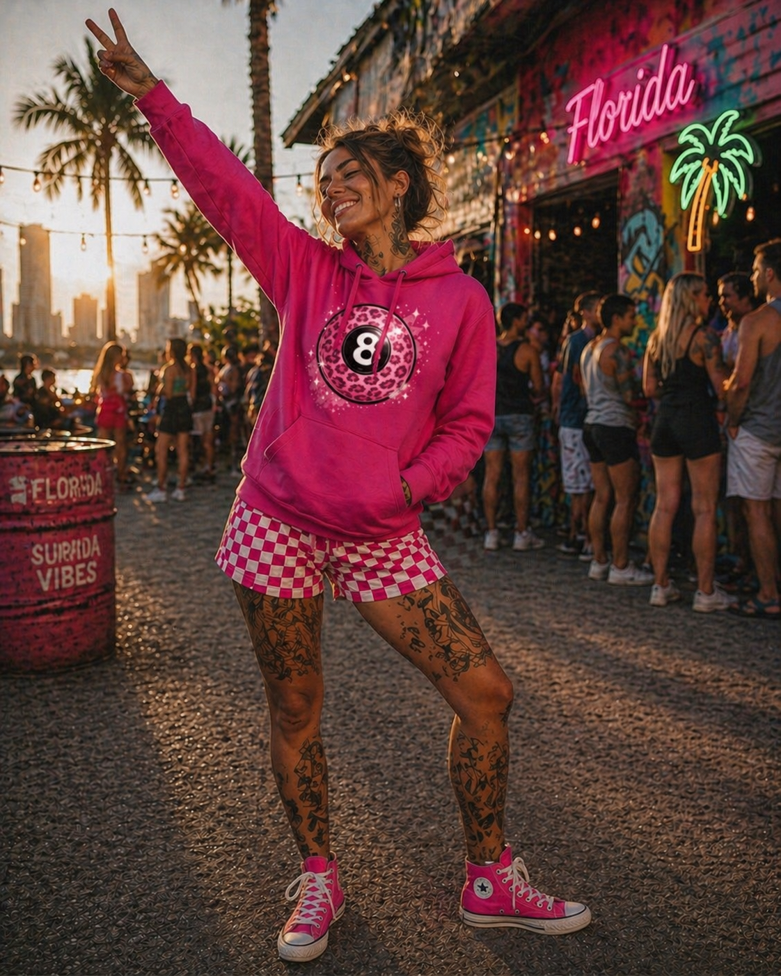 ZarahSkull" Hoodie magenta pink "8 Ball Leo rosa"
