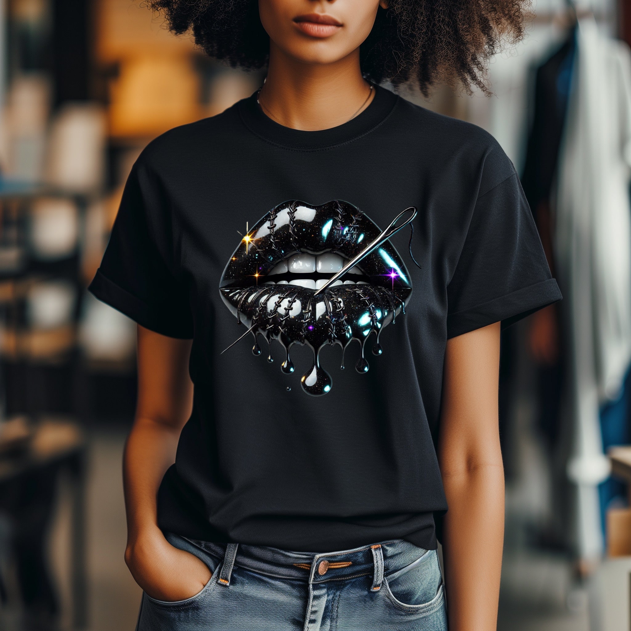 ZarahSkull Shirt BLACK "Kiss Needle"