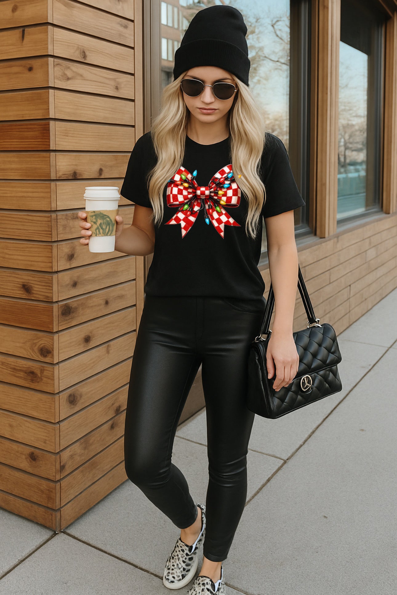 ZarahSkull Shirt black „Bow Christmas lights"
