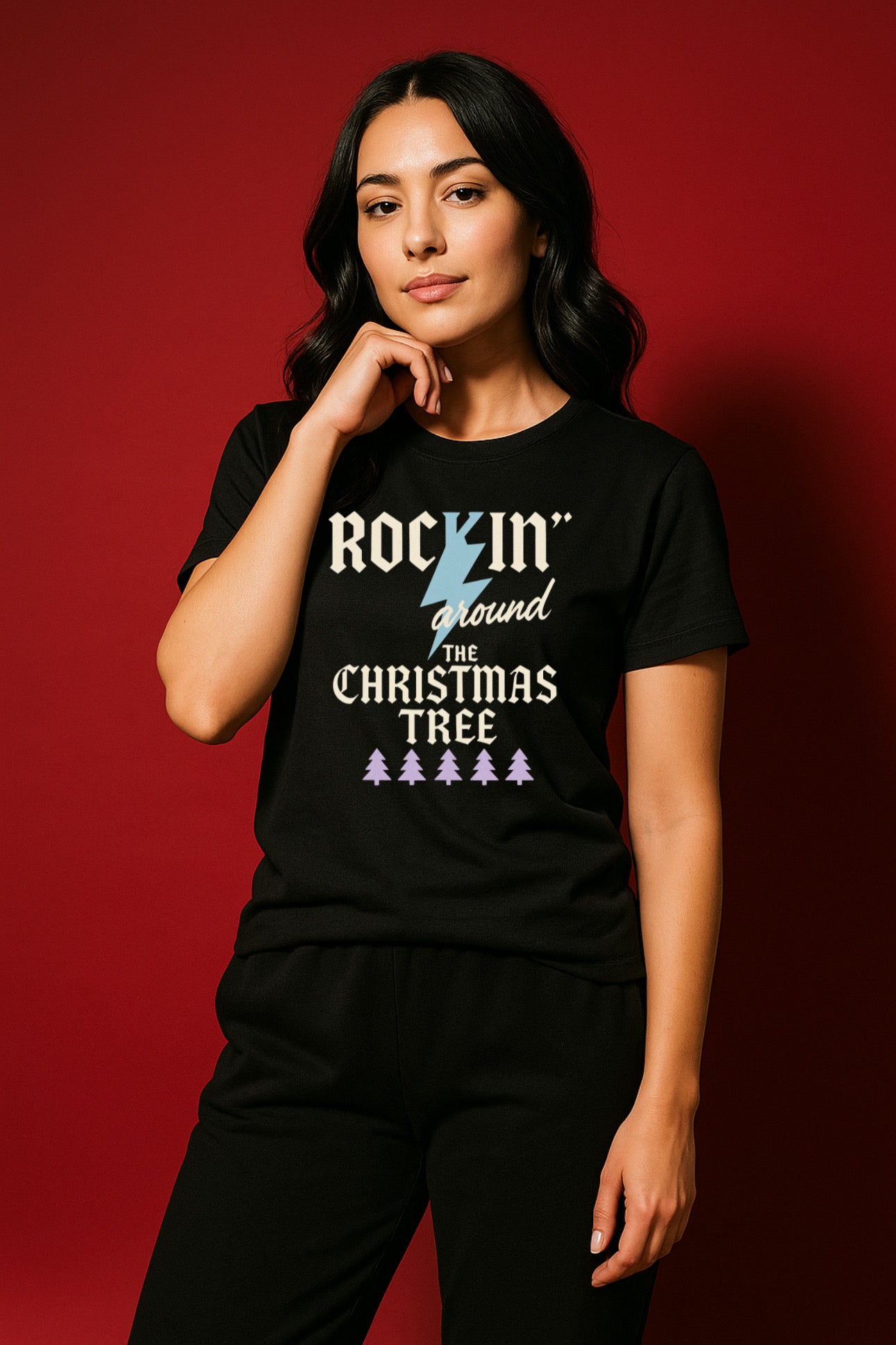 ZarahSkull Shirt black „Rockin around the christmas tree"