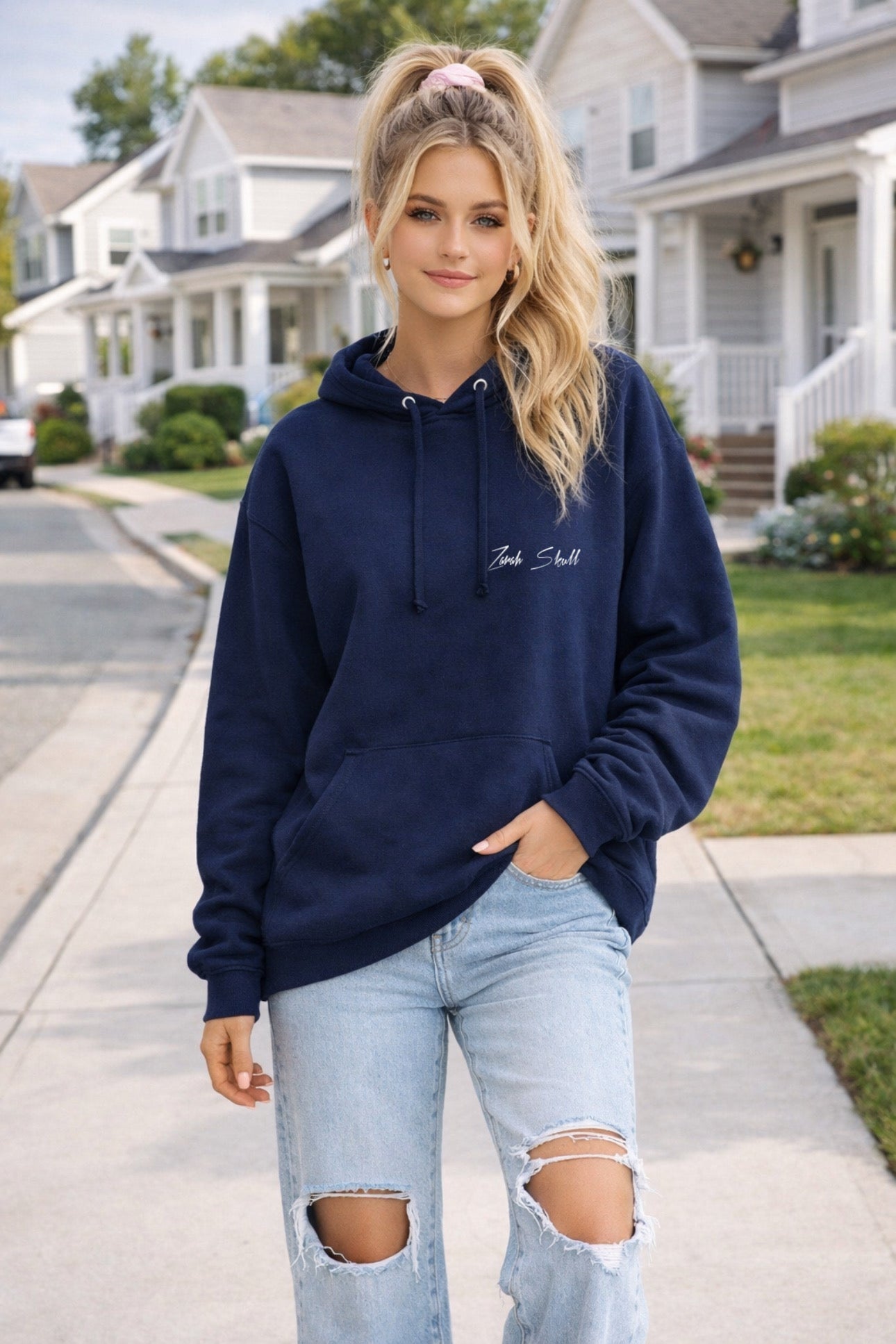 „ZarahSkull" Hoodie navy blau „ZS kursiv“