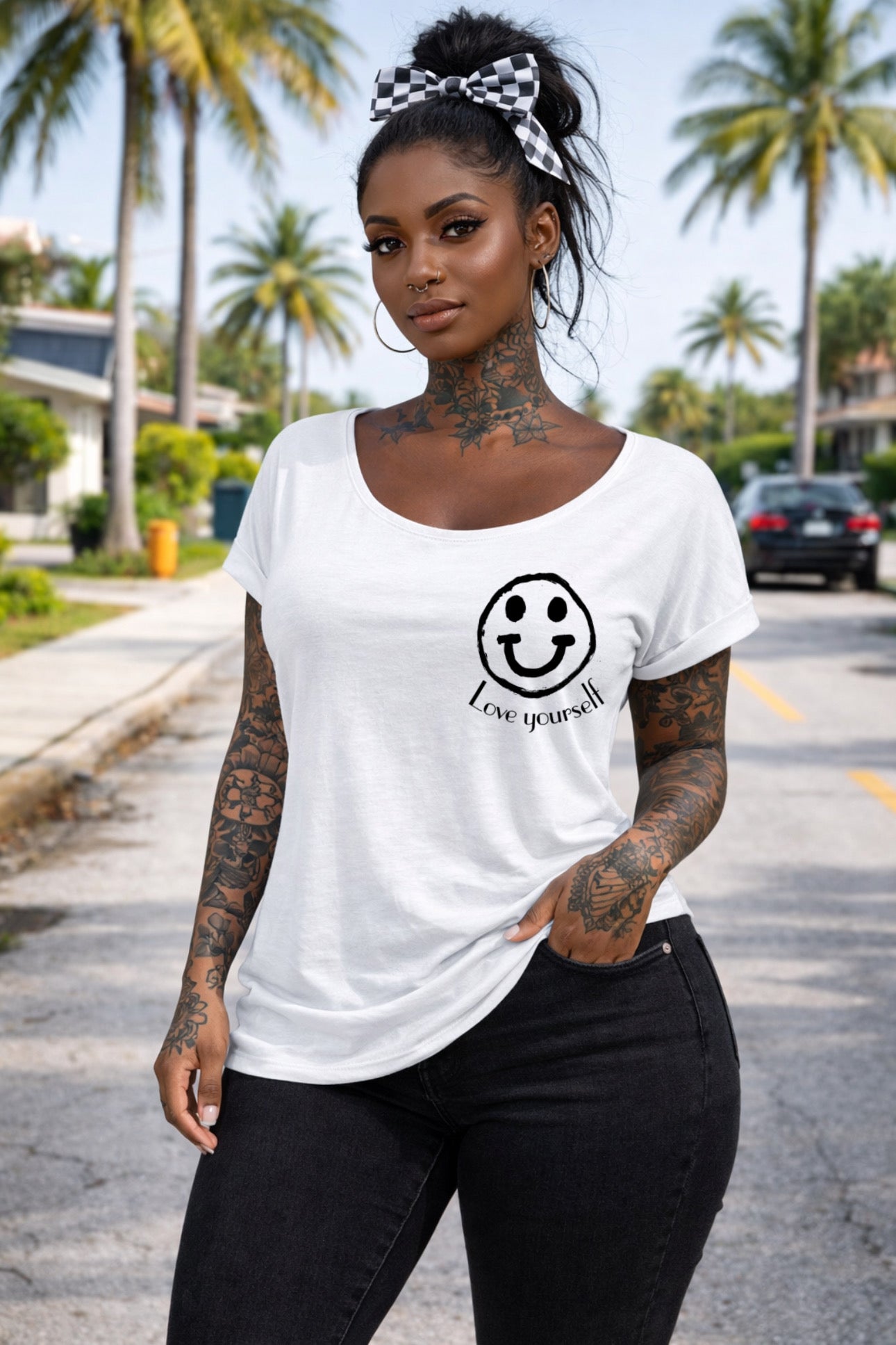 „ZarahSkull" Slub-Tee white "Love yourself Smiley"