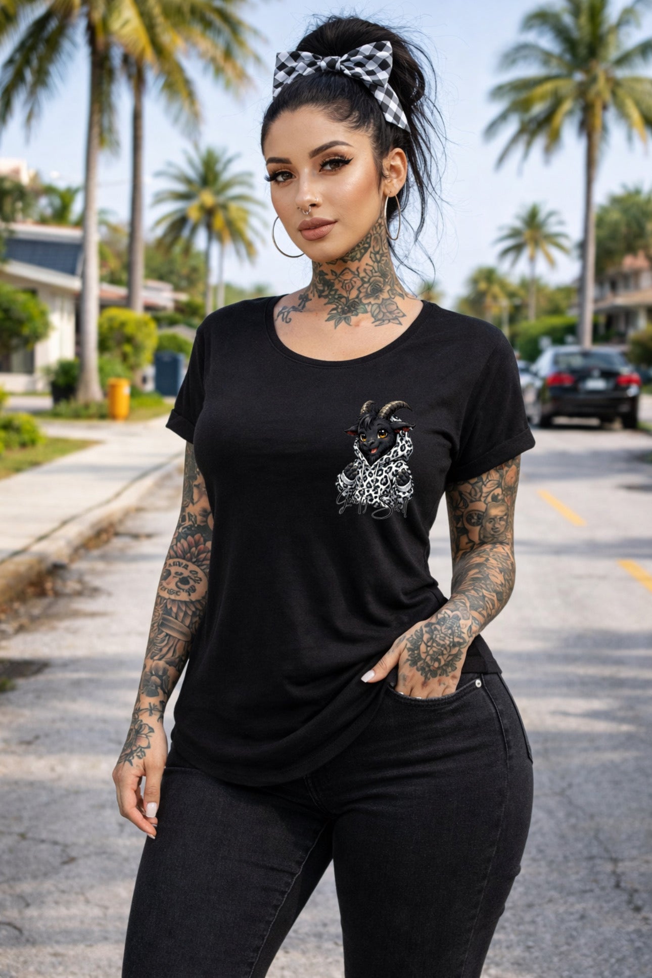 „ZarahSkull" Slub-Tee black "light Goaty Skull"