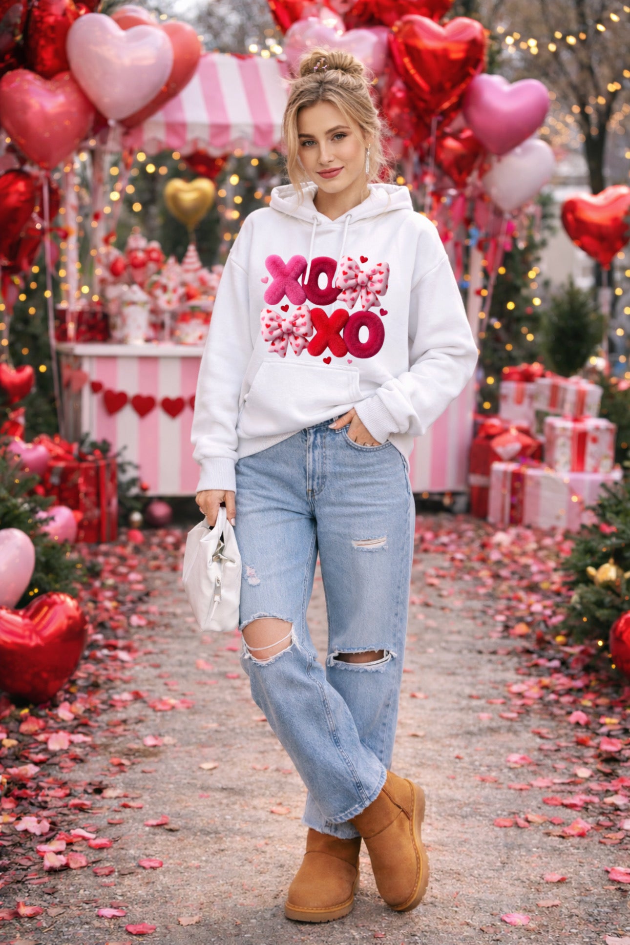 „ZarahSkull" Hoodie white „XOXO Bows“