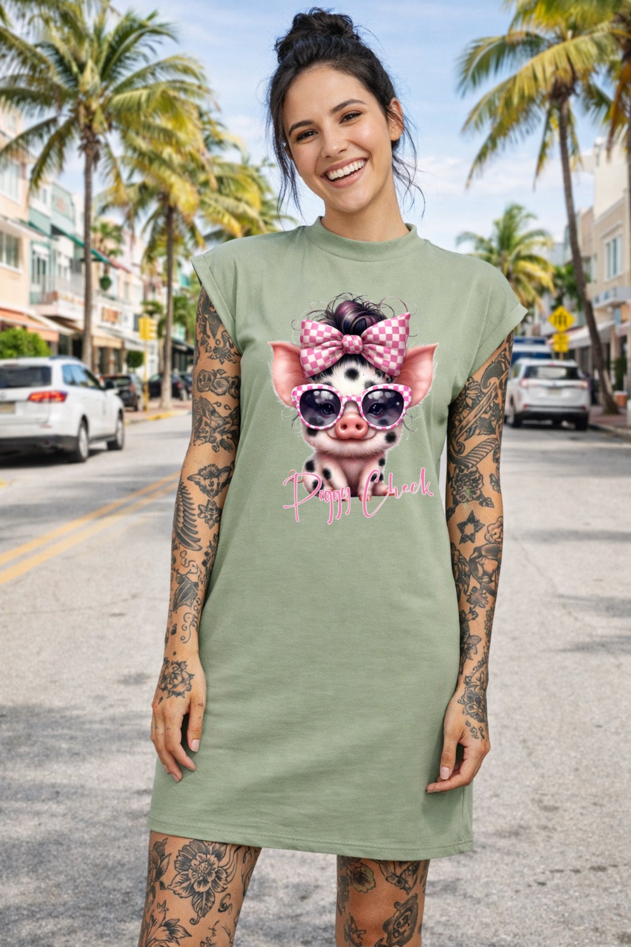 Zarah Skull Shoulderdress salvia „Piggy Check "