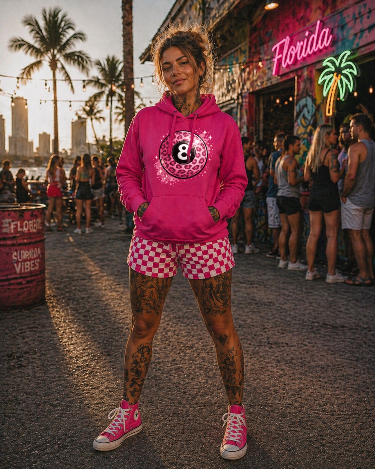 ZarahSkull" Hoodie magenta pink "8 Ball Leo rosa"