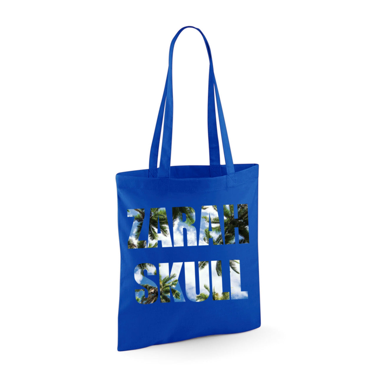 ZarahSkull Baumwolltasche Henkel lang royalblau "light palms"