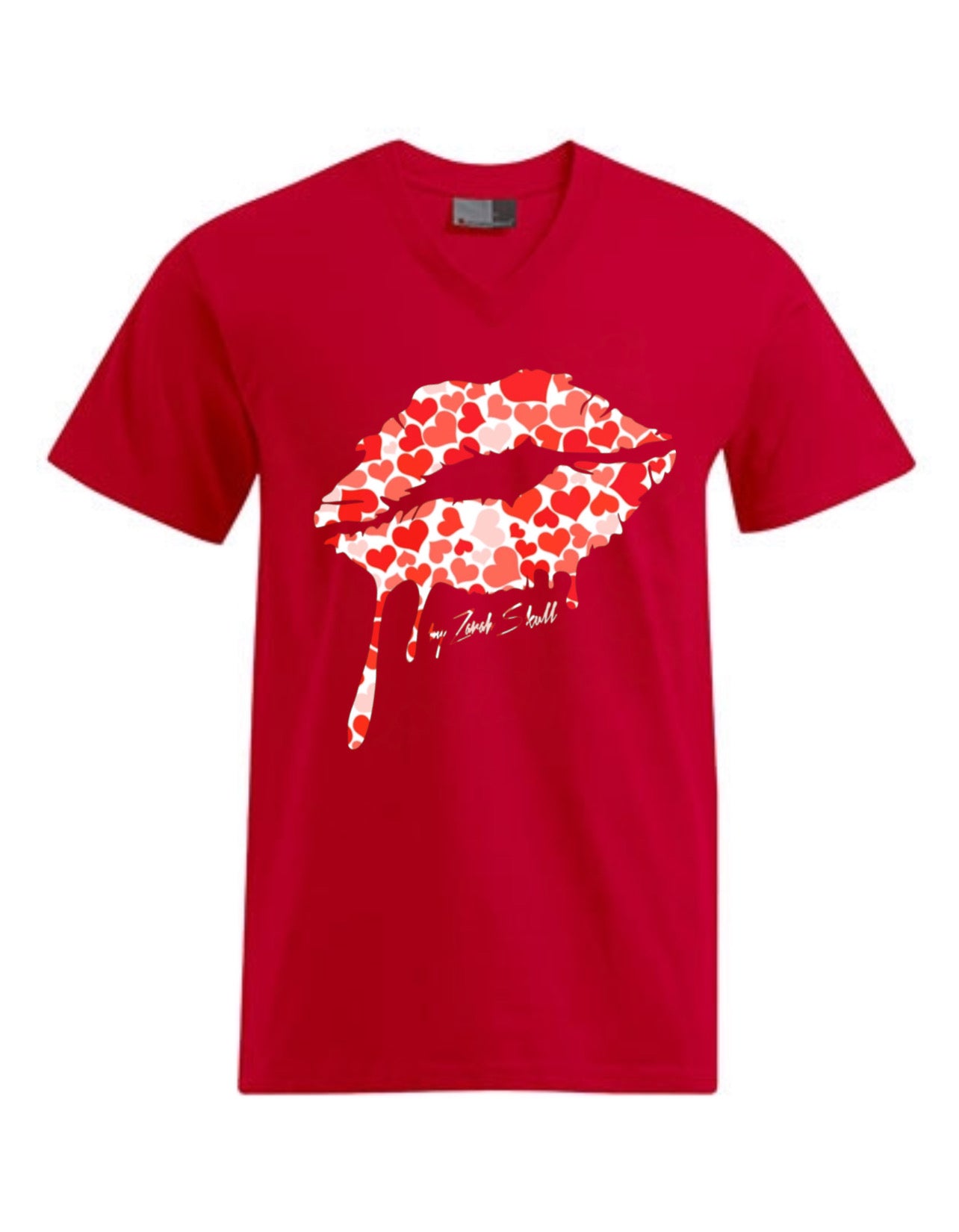 „ZarahSkull" V-Shirt red „Kiss Hearts“