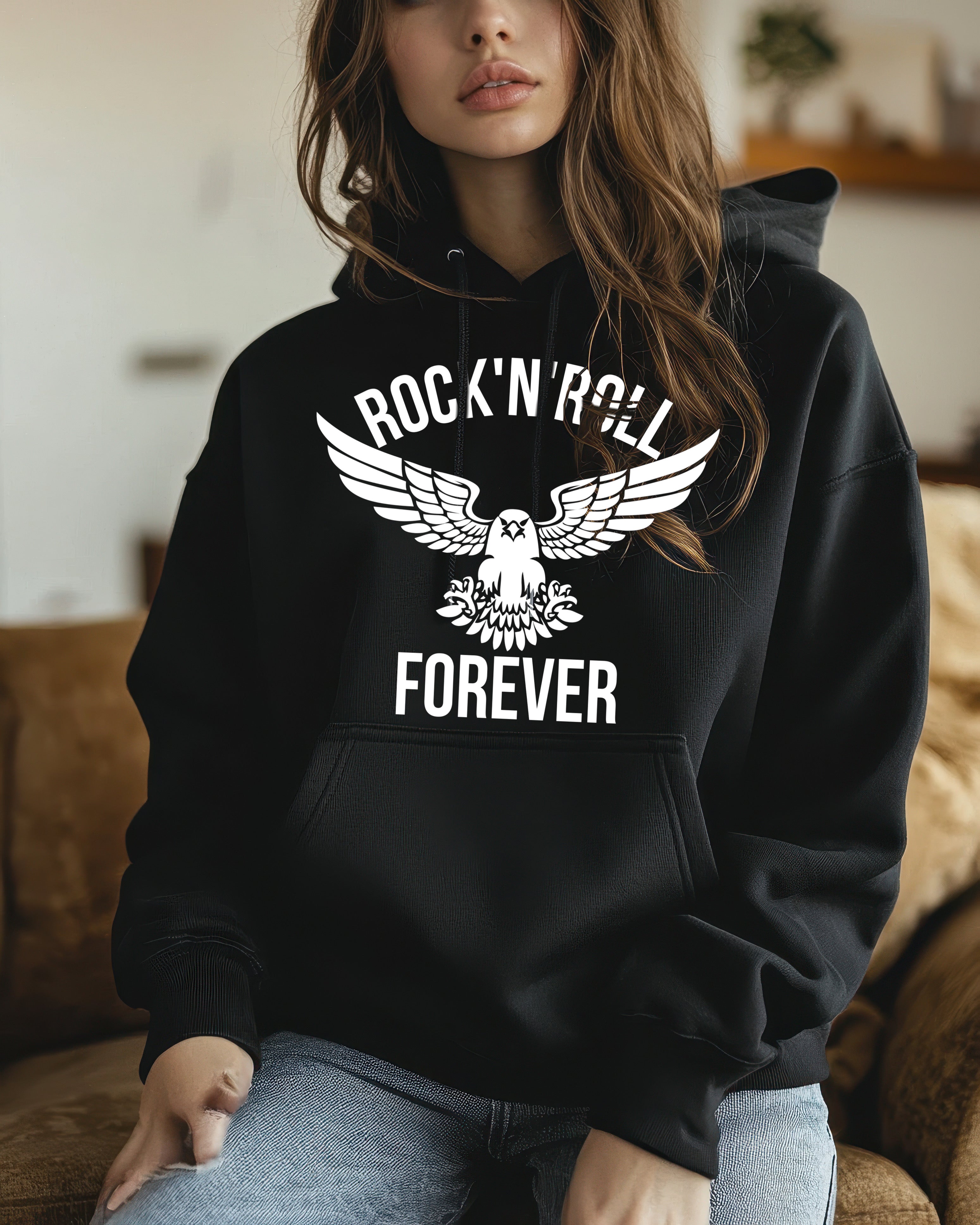 ZarahSkull" Hoodie BLACK "ROCKNROLL FOREVER"