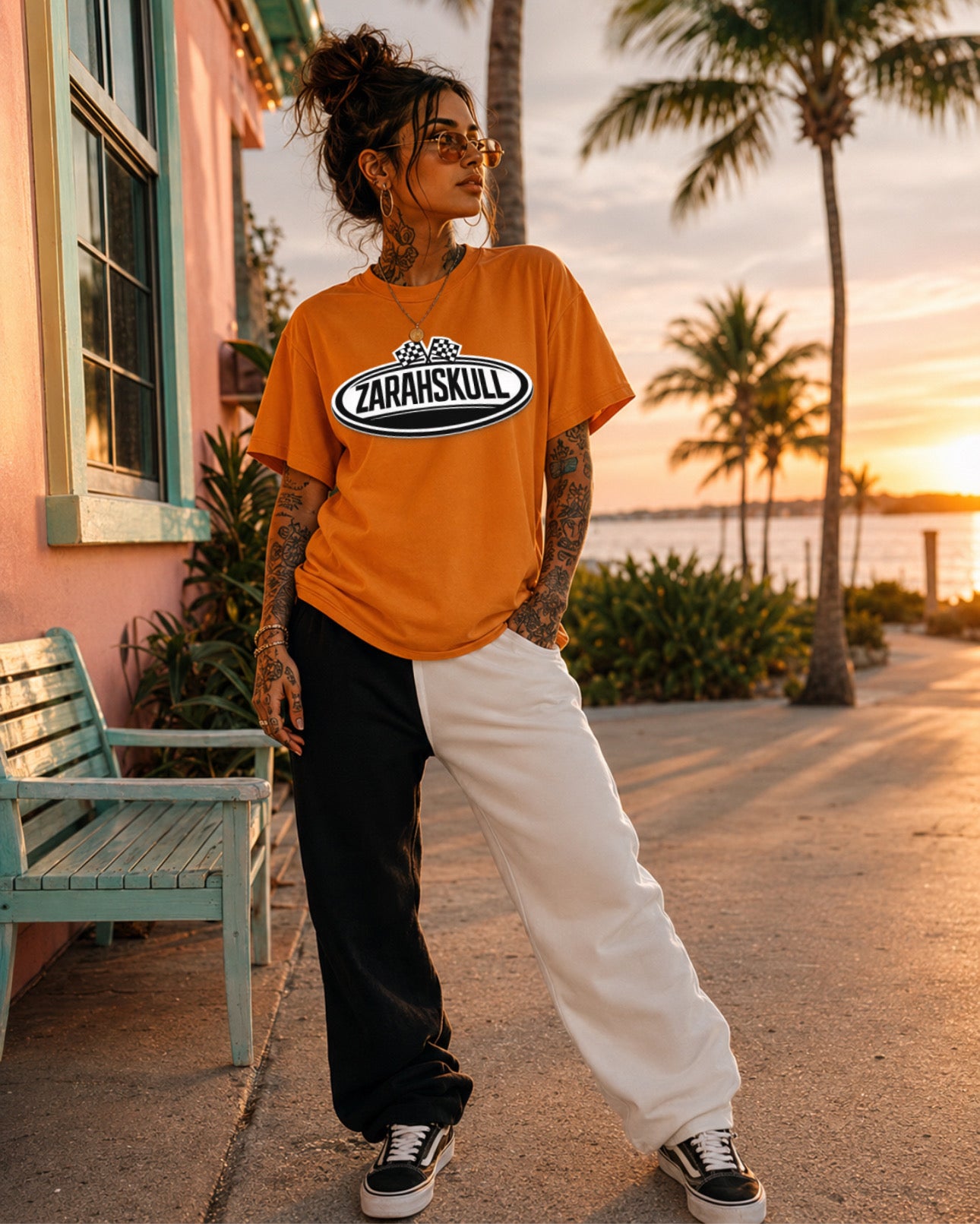 ZarahSkull Oversize Shirt forgotten orange „Skull shield“