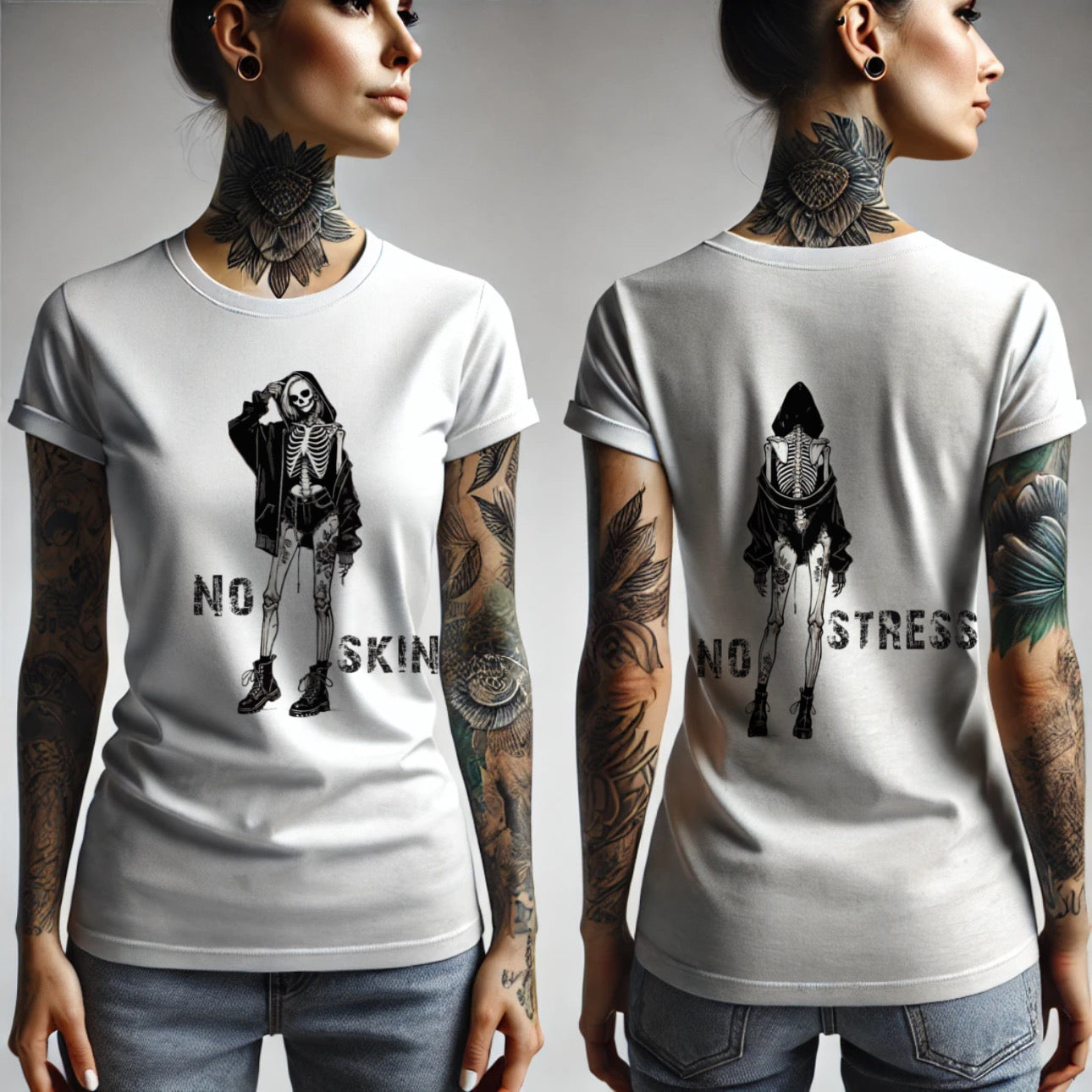 ZarahSkull Shirt white "no skin, no stress"