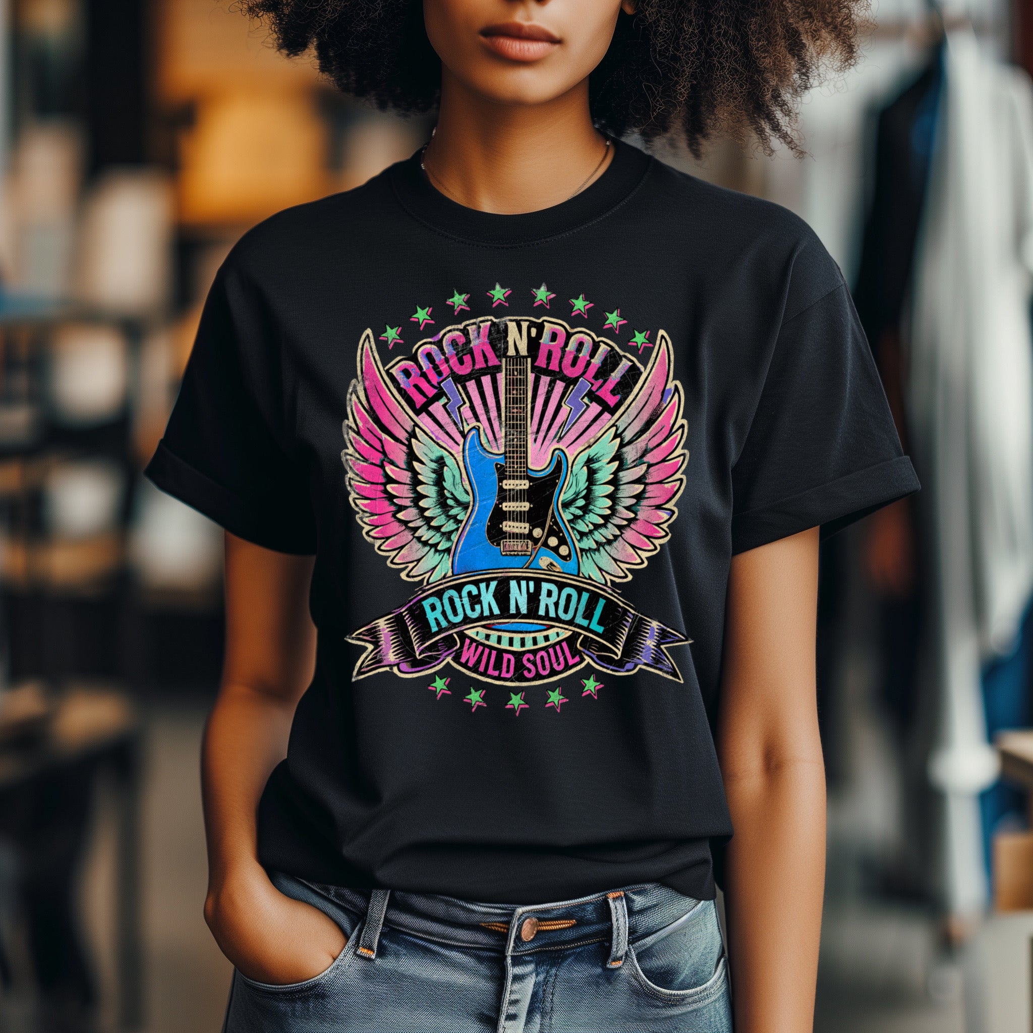 ZarahSkull Shirt BLACK "Rock'n'Roll wild soul"