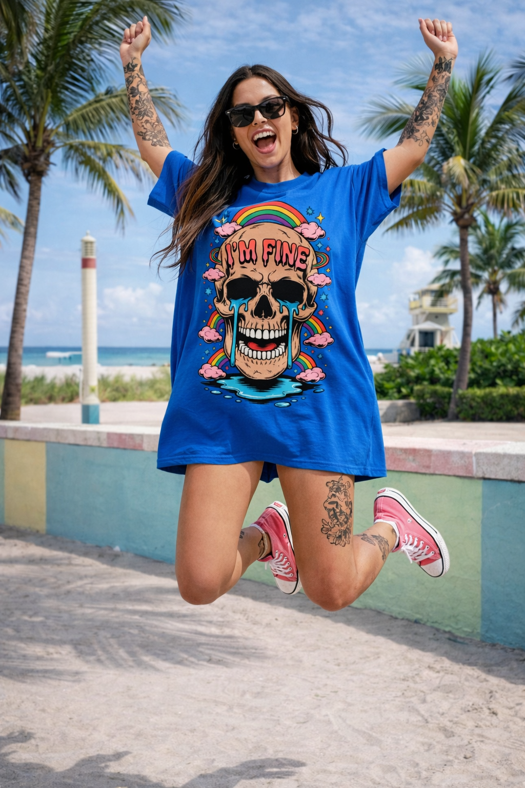 ZarahSkull Oversize Shirt cobalt blue "I‘m Fine“