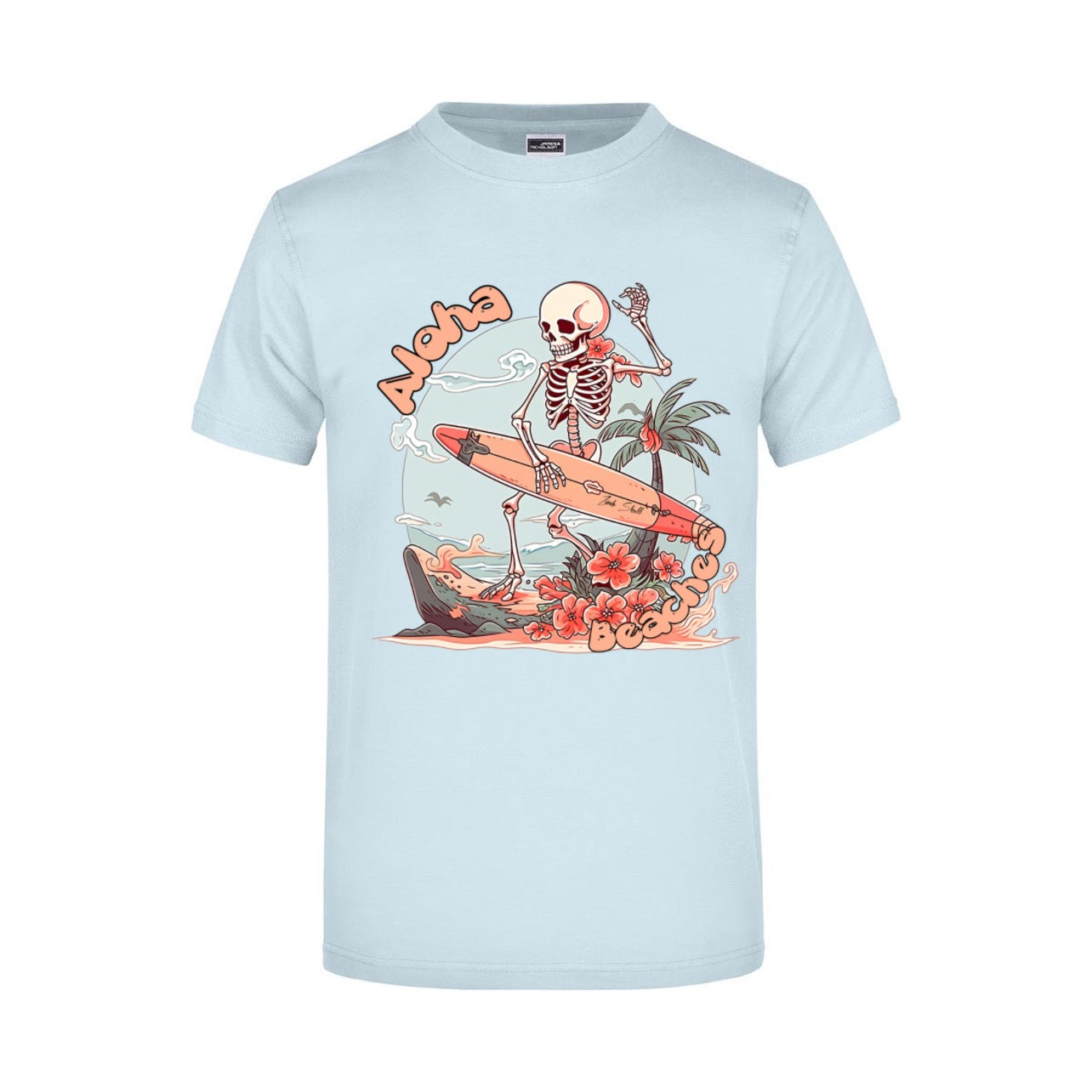 ZarahSkull Shirt light blue "Aloha Beaches Skull“