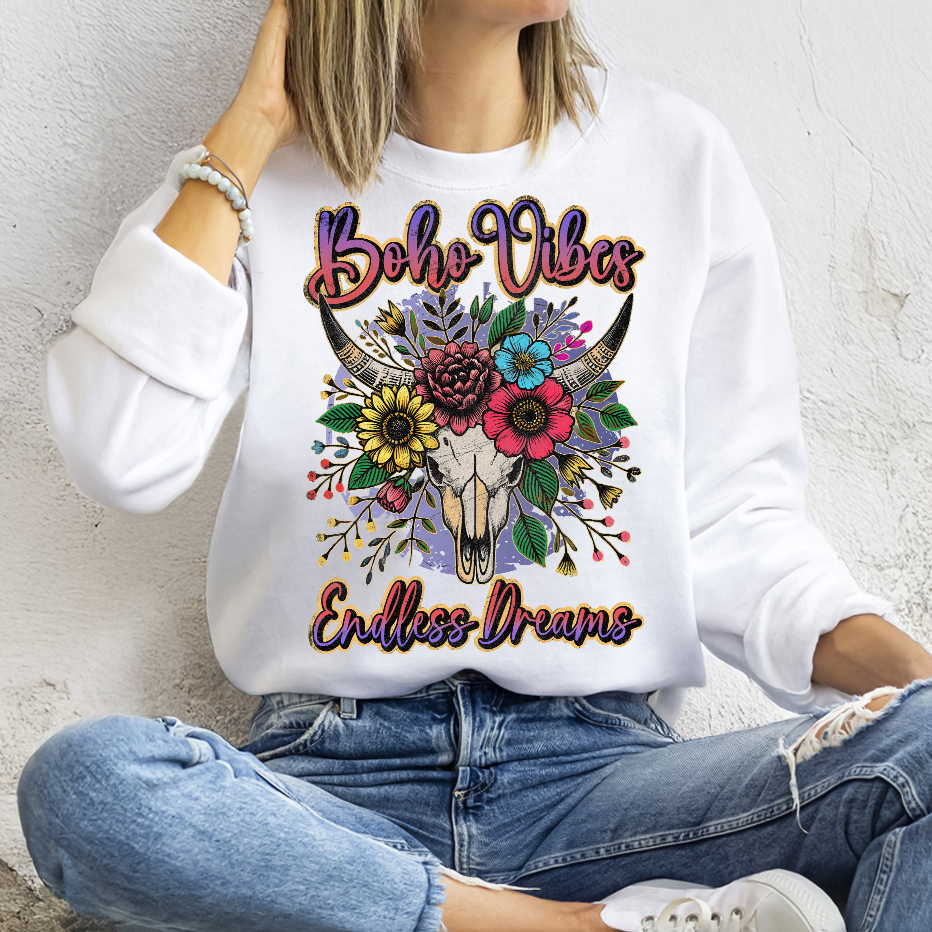 „ZarahSkull" Sweater weiß "Boho Vibes"