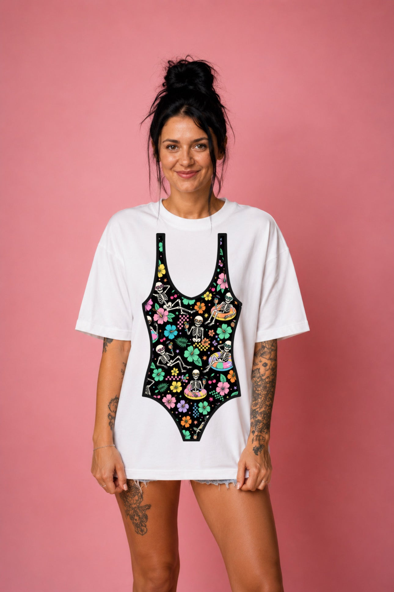 ZarahSkull Oversize Shirt white „Skullkini“