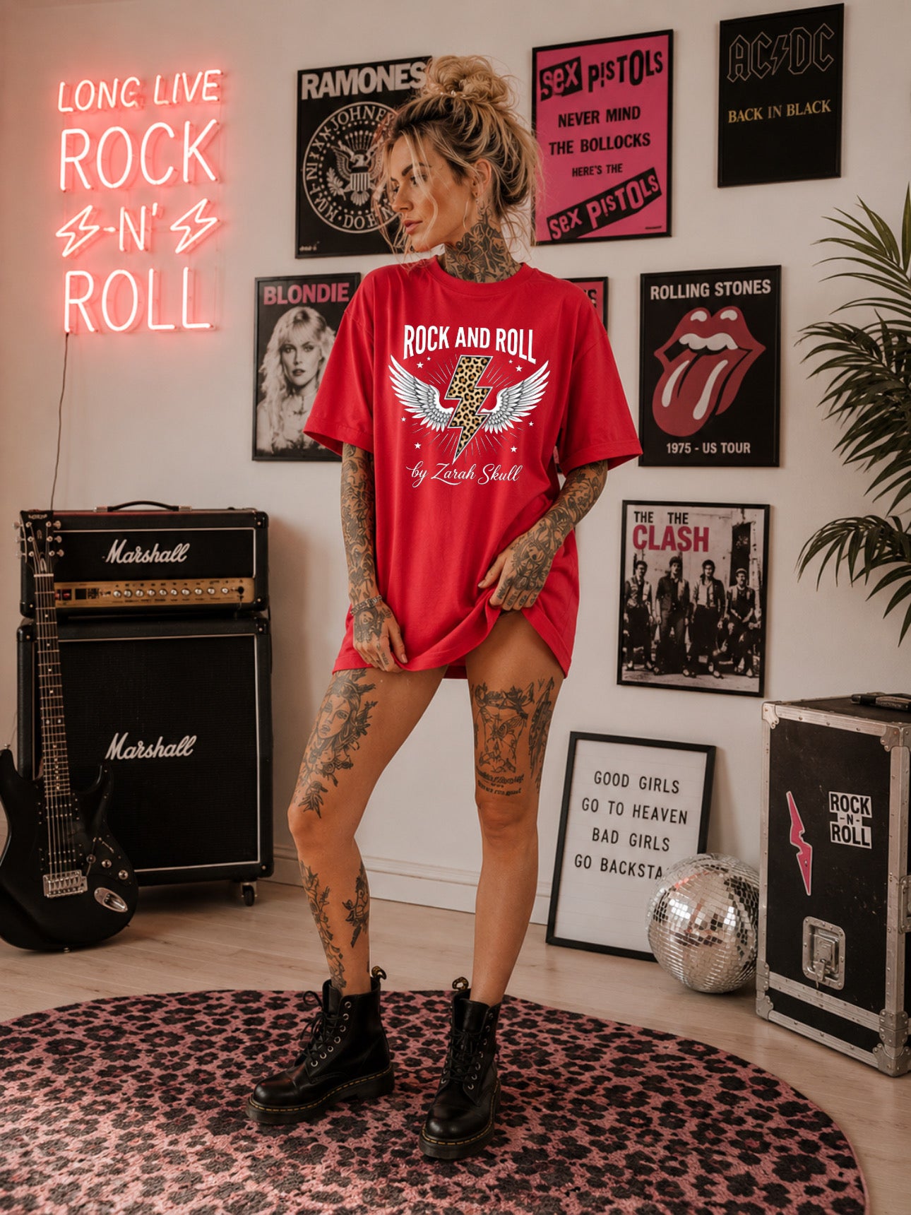 ZarahSkull Oversize Shirt red „RocknRoll Flying Leo“