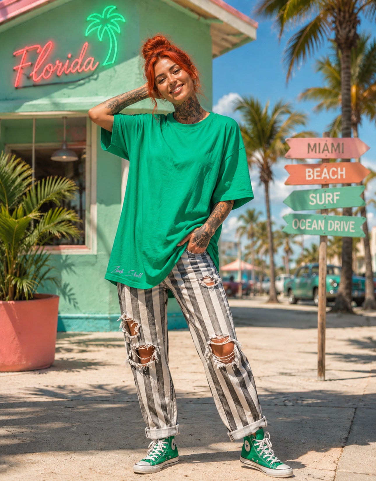 ZarahSkull Oversize Shirt Grass Green