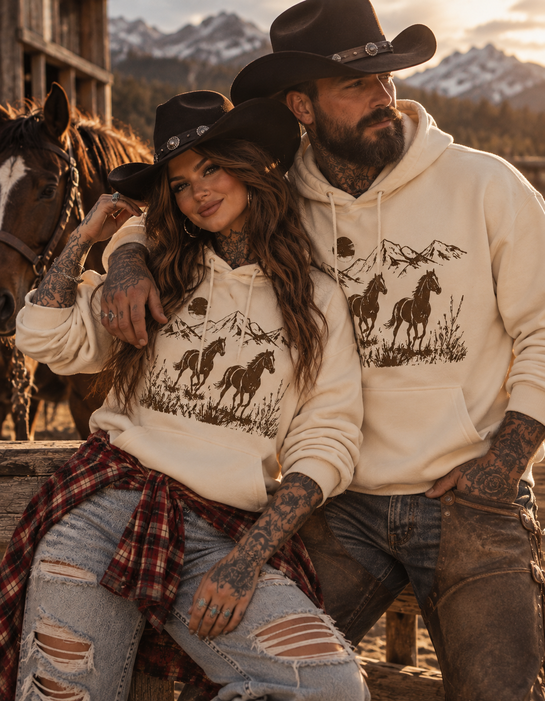 „ZarahSkull" Hoodie white sand "Horses"