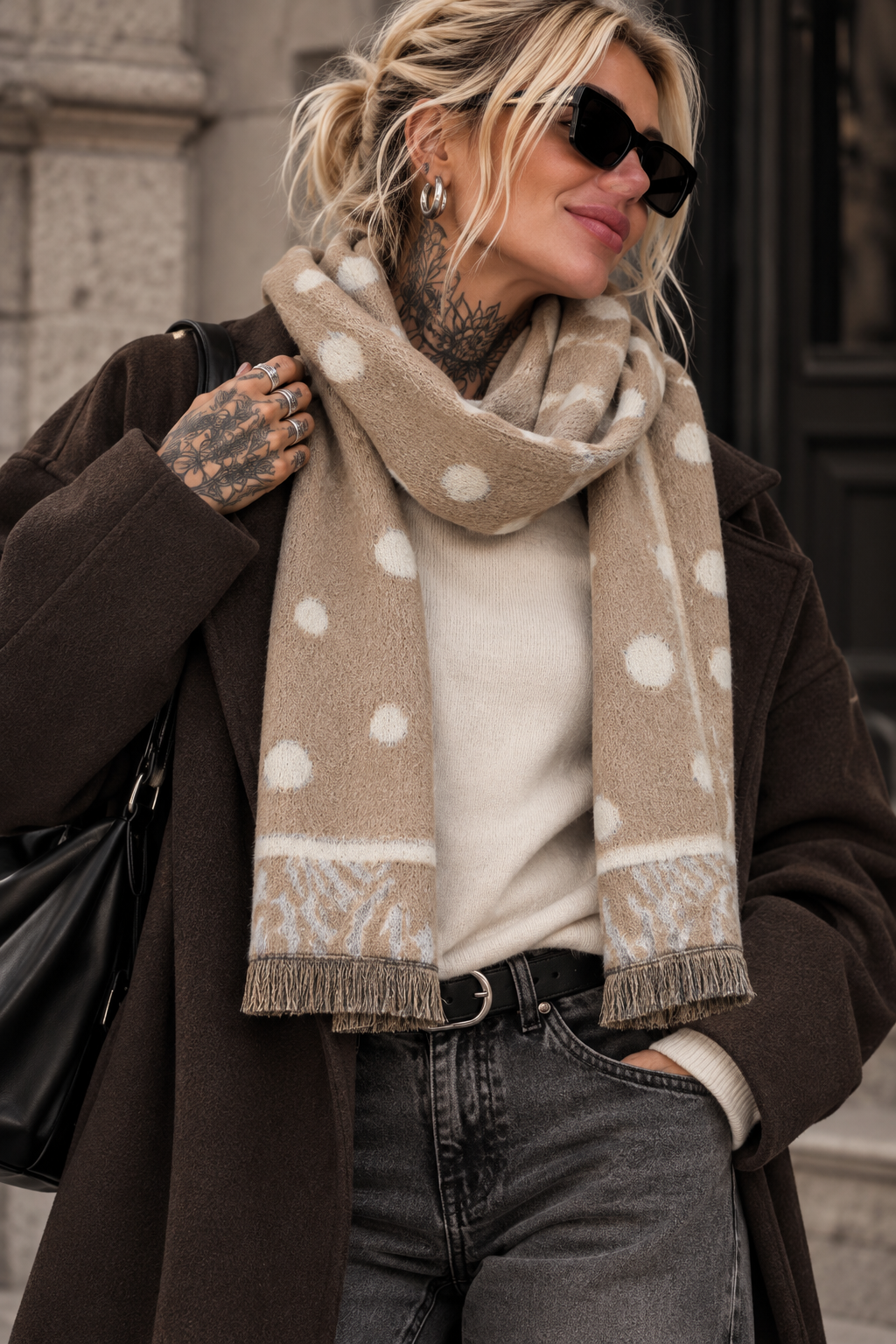 Wild Dots Schal beige