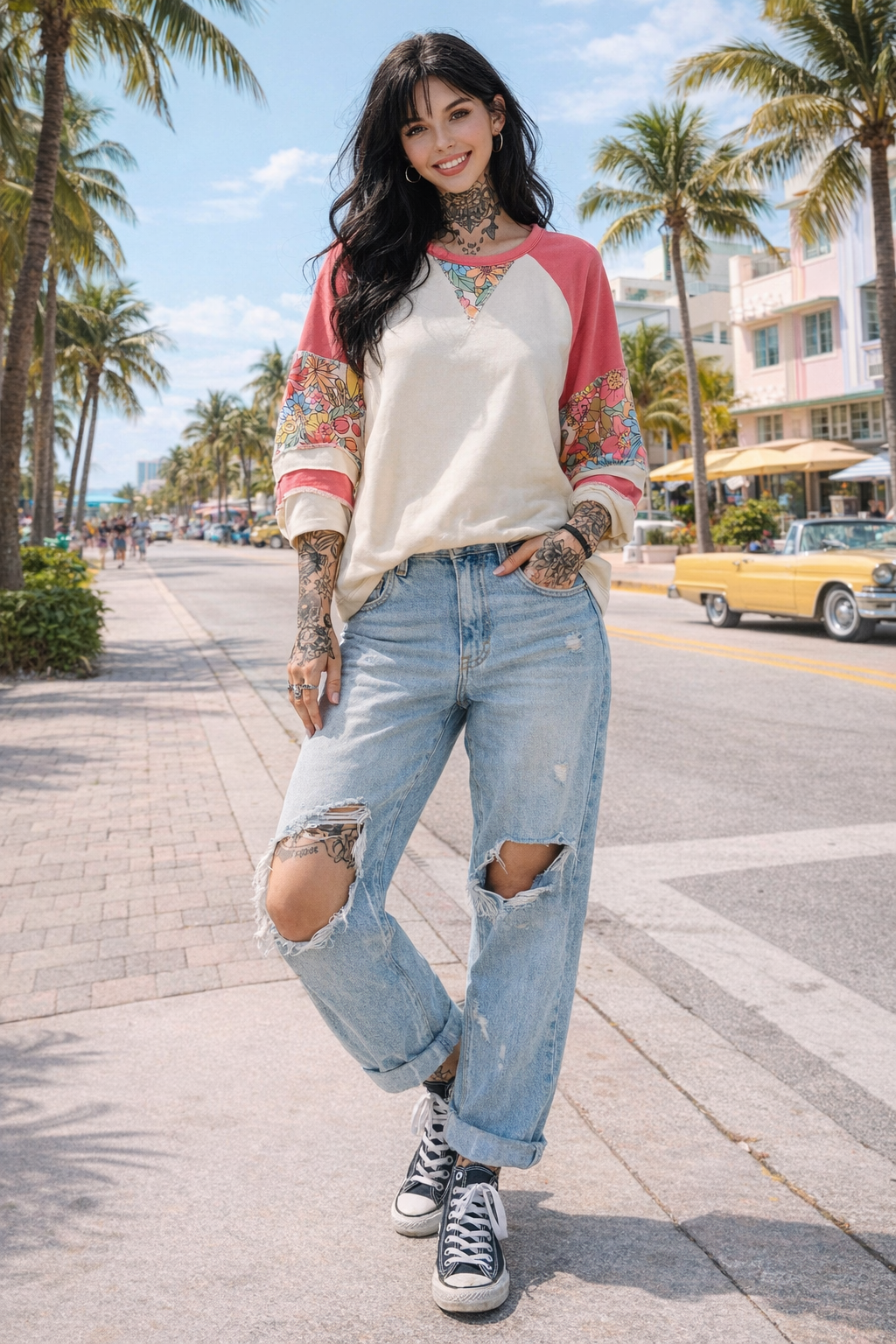 Zarah Skull Plus Size Pullover "Flowers"