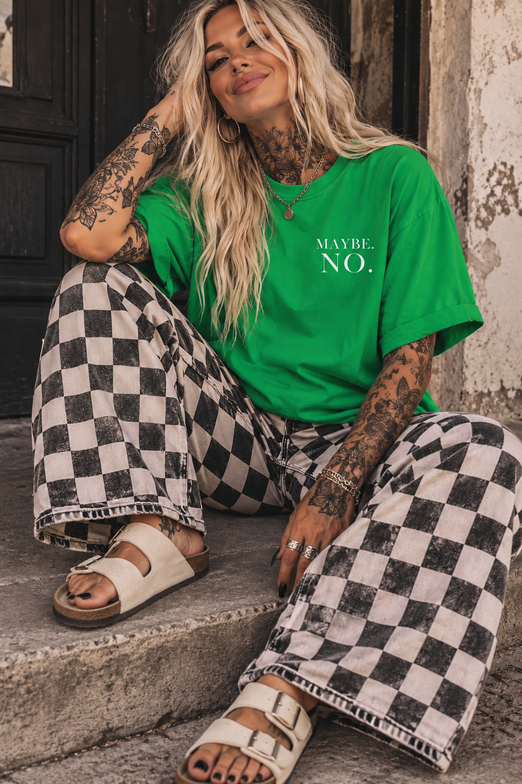 Oversize Shirt grass green "MAYBE.NO."