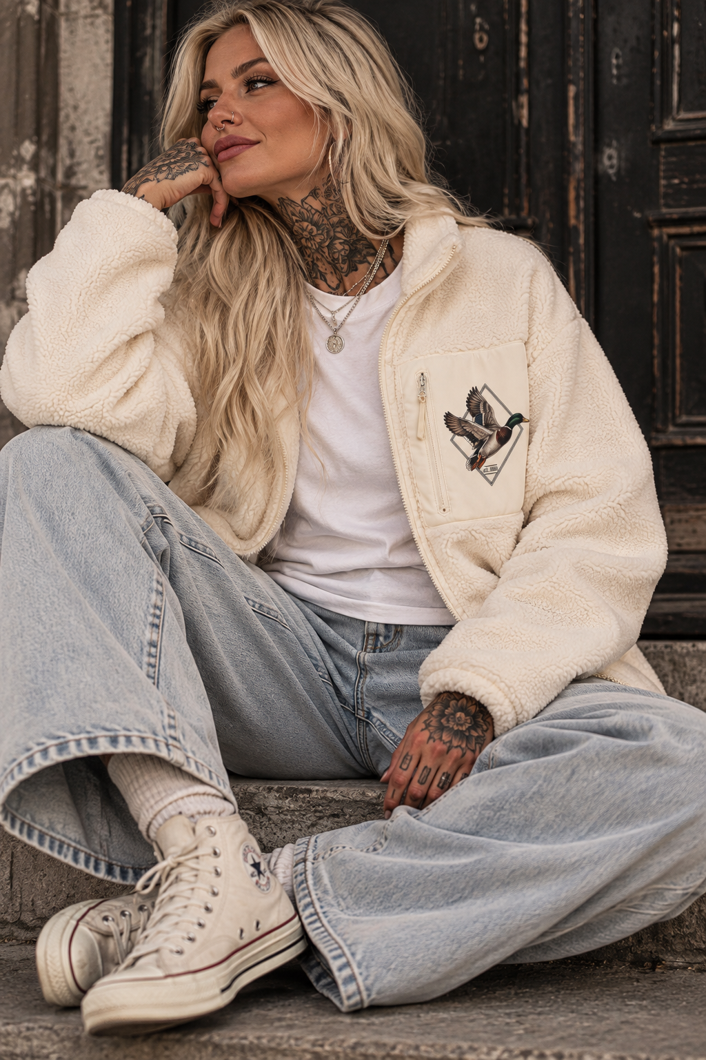 Sherpa Jacke white sand