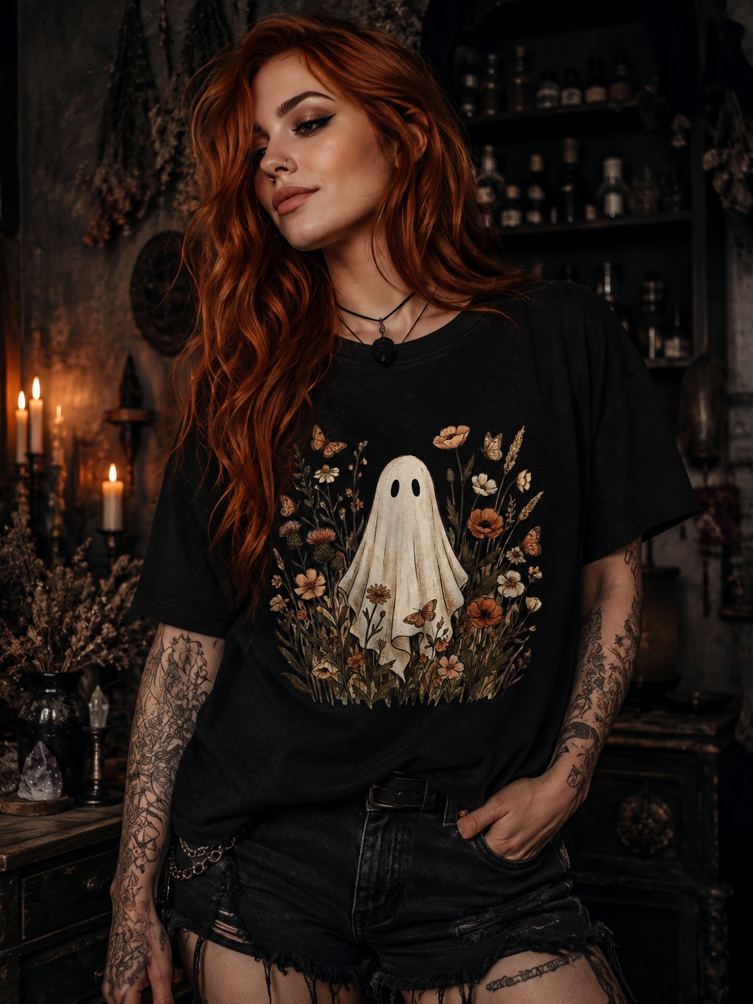 ZarahSkull Shirt black "Ghost wildflowers"