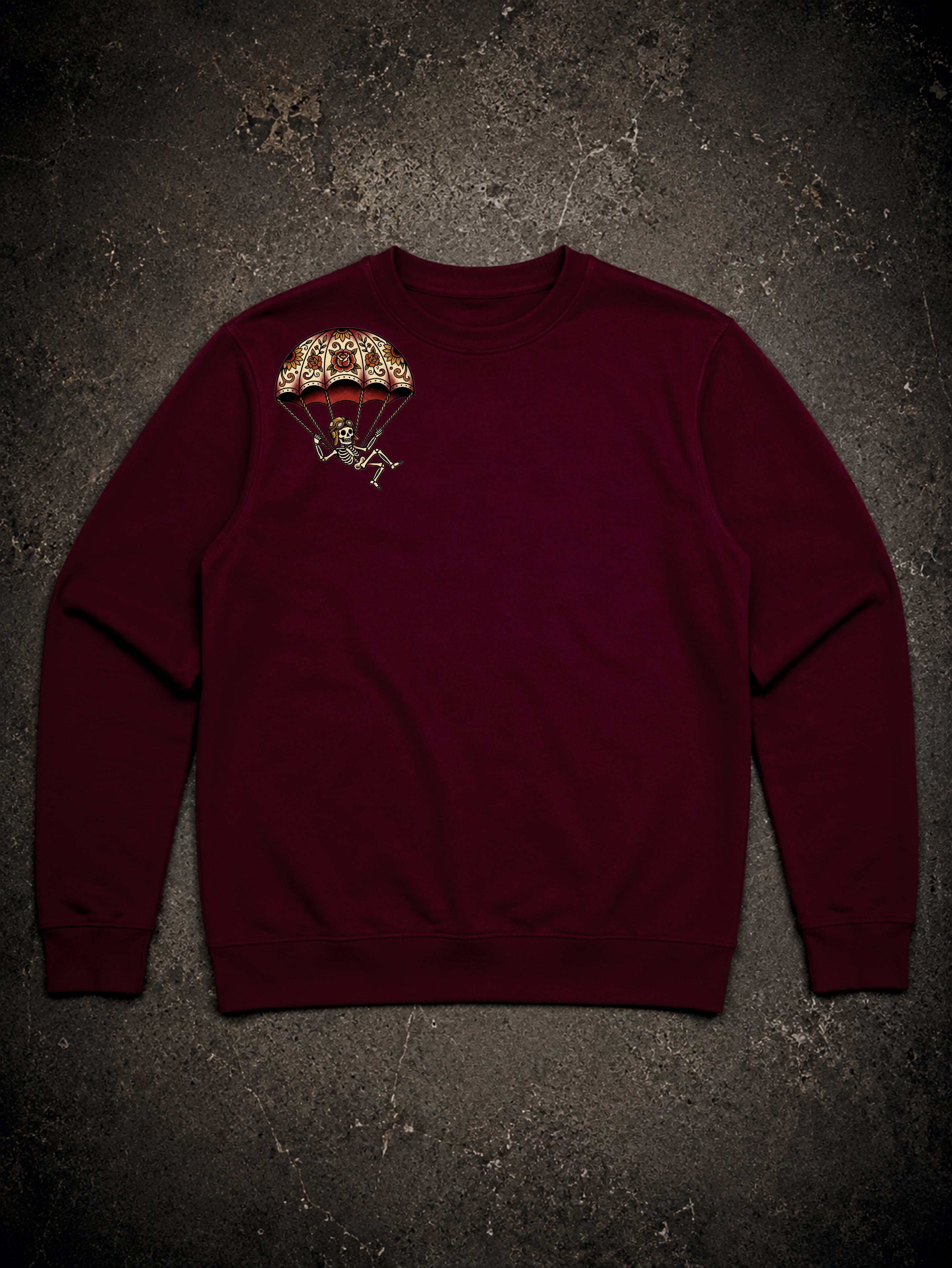 “ZarahSkull" Sweater burgundy "Skull Parachute"