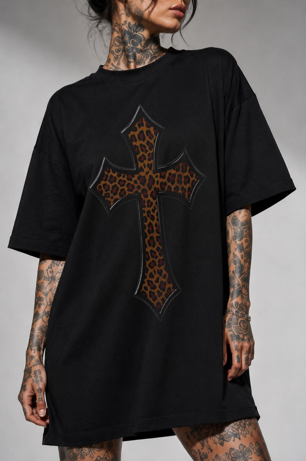 ZarahSkull Oversized Dress black „Cross“