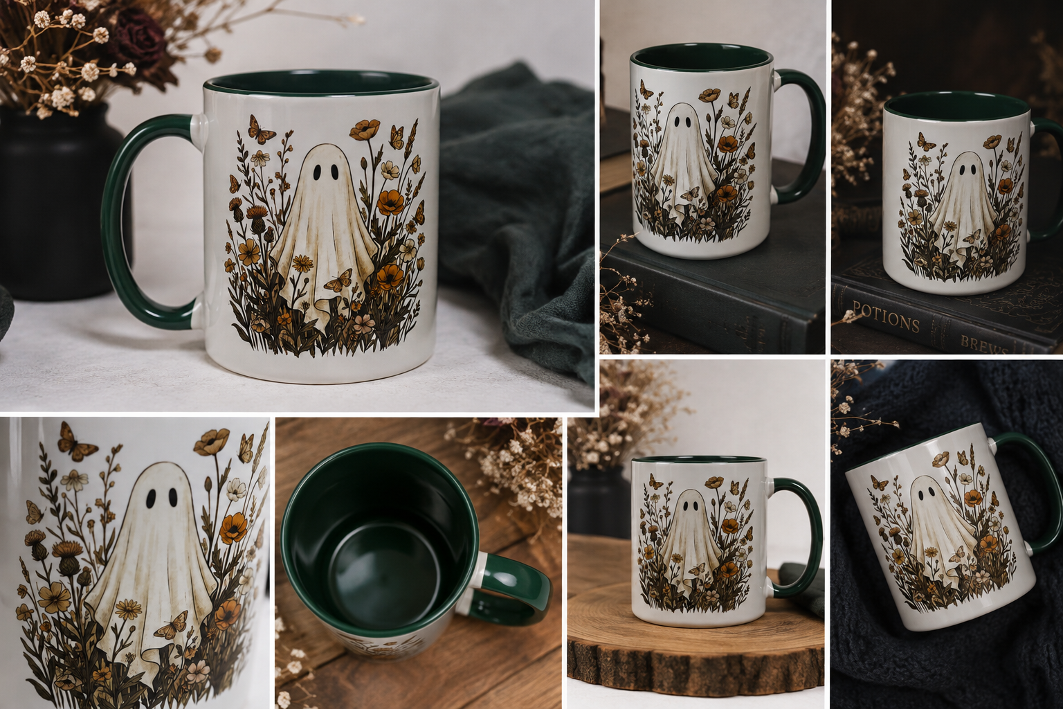 „ZarahSkull" Big mug Green „Ghost wildflowers