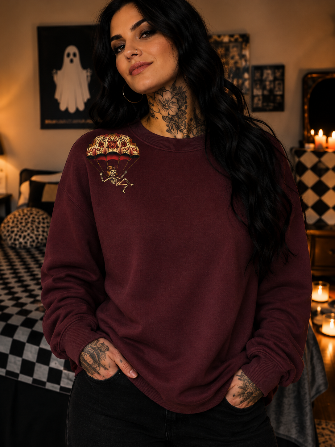 “ZarahSkull" Sweater burgundy "Skull Parachute"