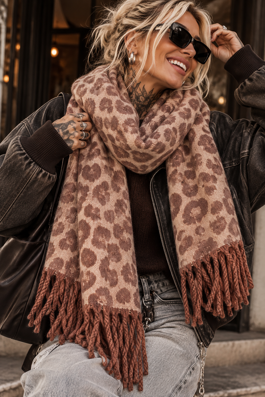 Leopard Love Scarf Beige