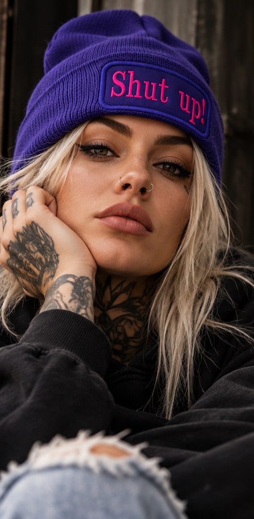 Beanie purple „shutup“