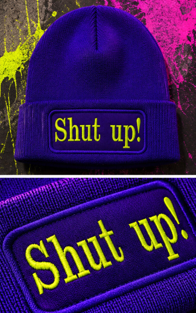 Beanie purple „shutup“ Neon gelb