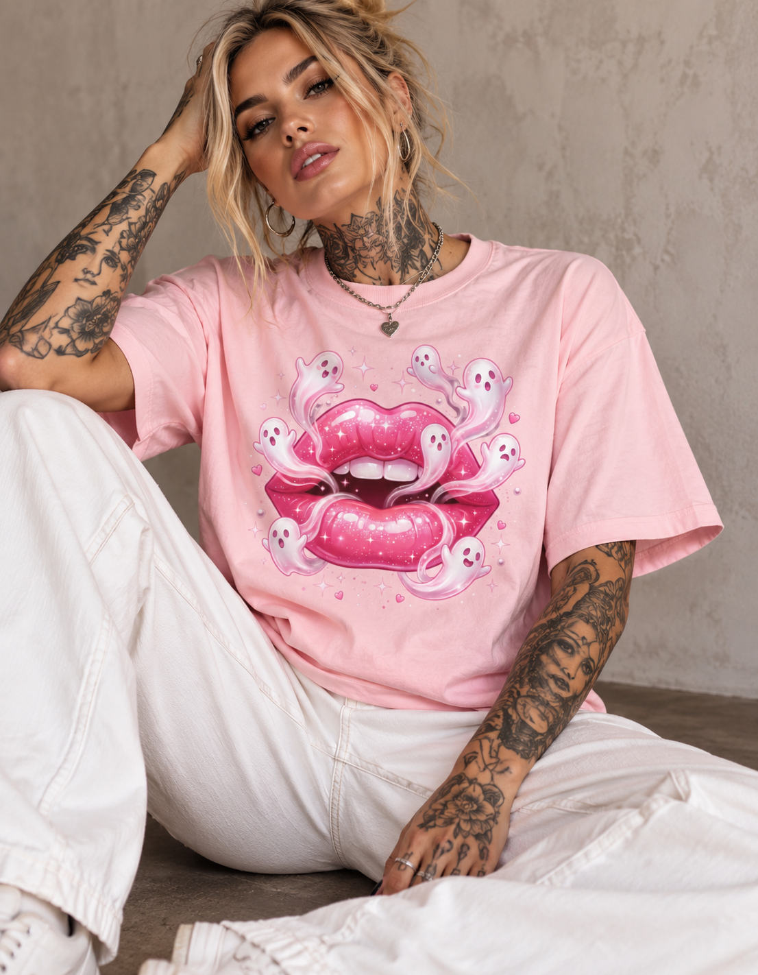 Shirt medium pink "Kiss ghost“