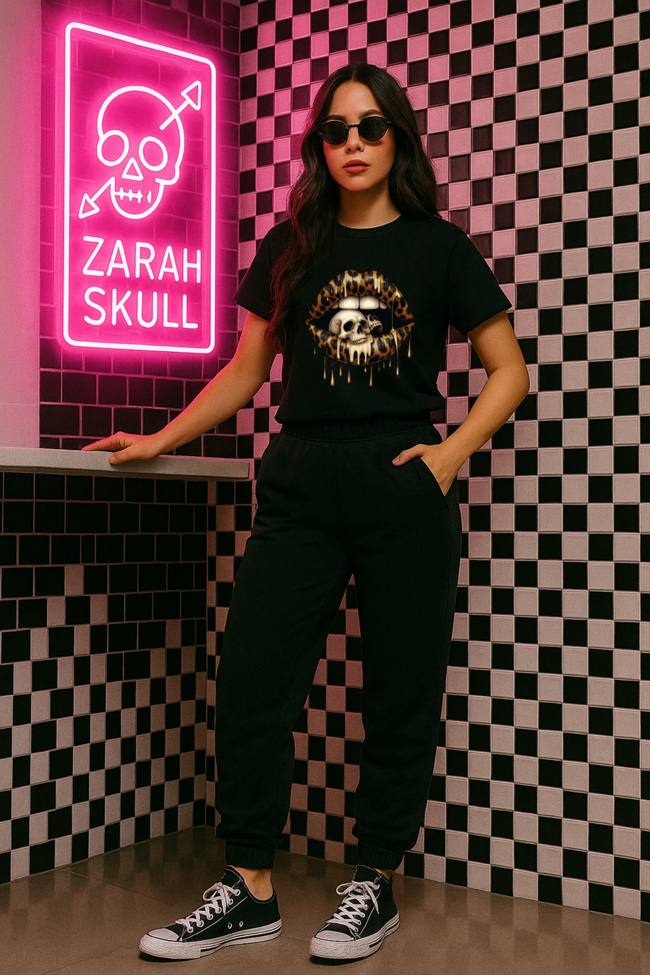 ZarahSkull Shirt black „Kiss Skull Leo"