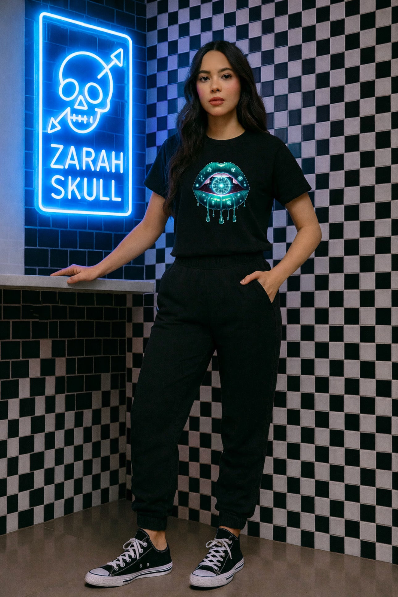 ZarahSkull Shirt black "Kiss Astral"