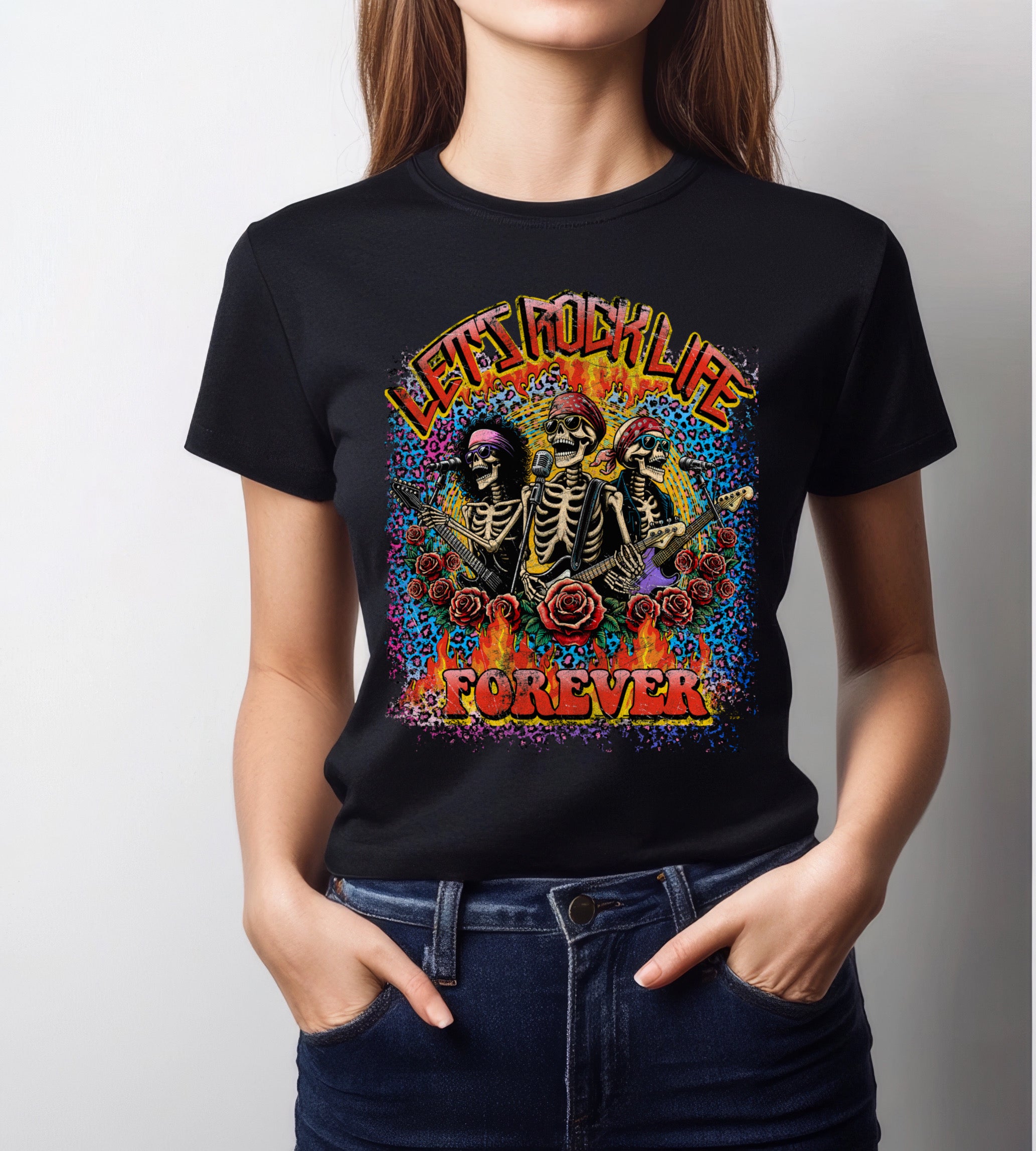 ZarahSkull Shirt black "Let's Rock life forever"