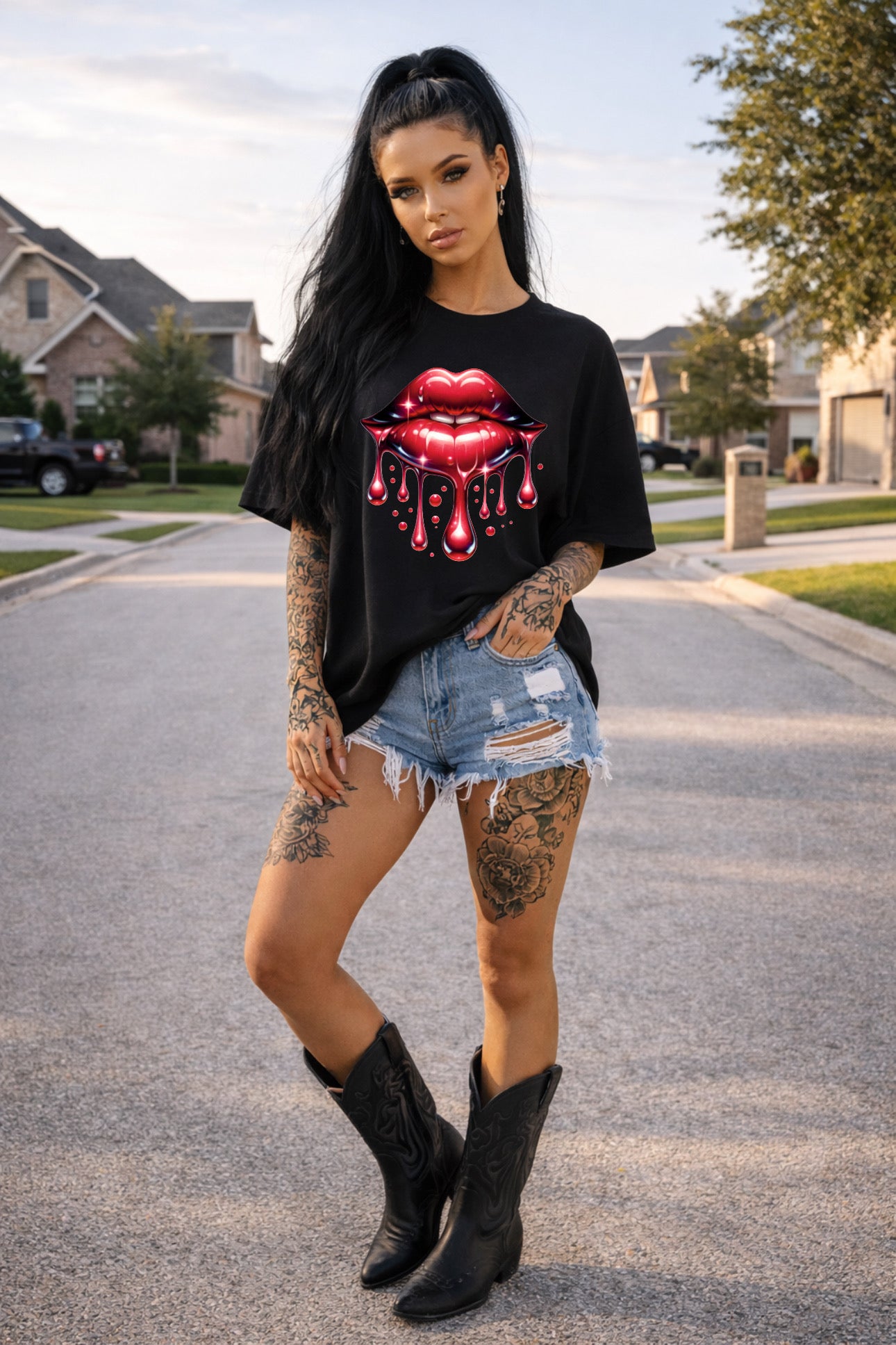 ZarahSkull Shirt black "Kiss valentine Drip"