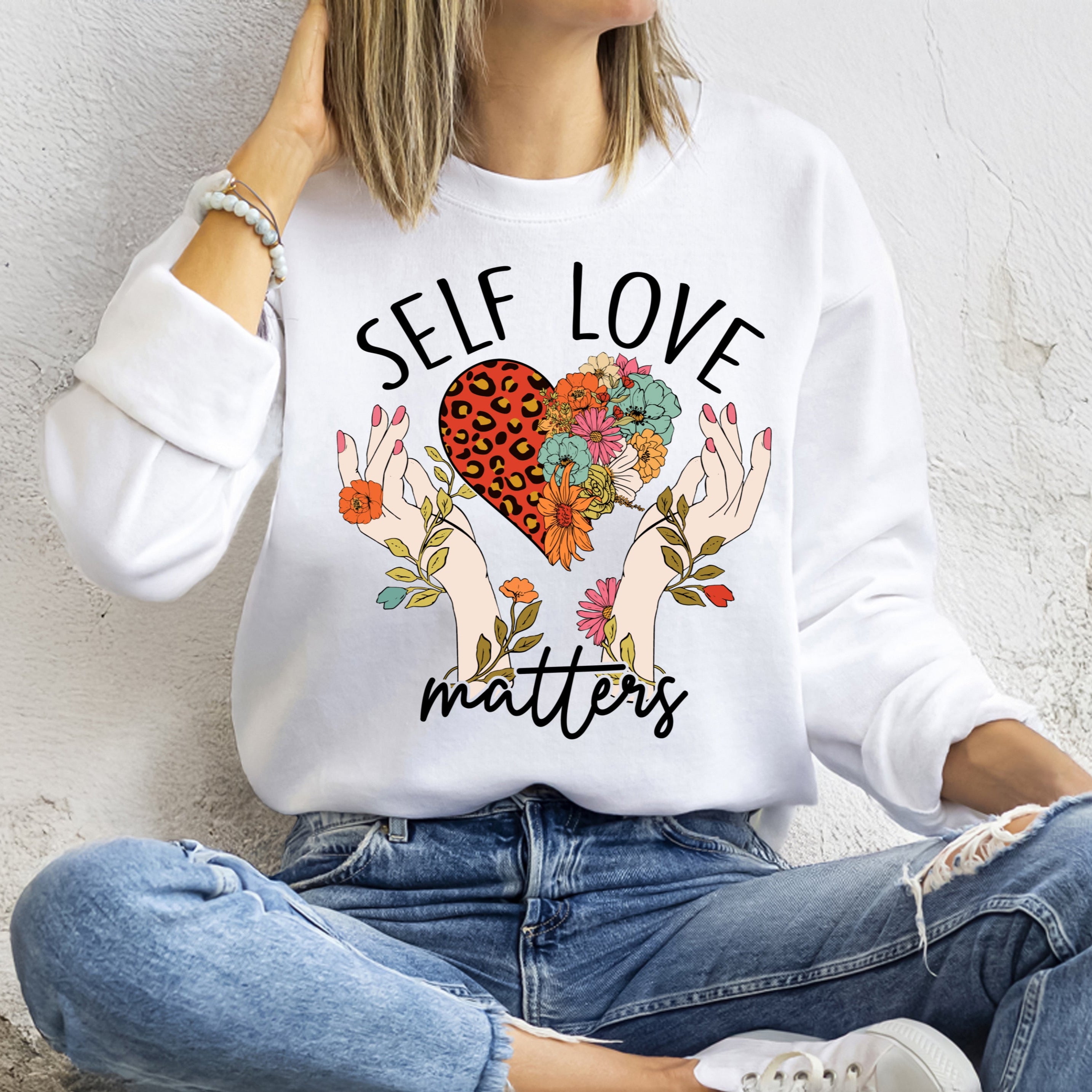 „ZarahSkull" Sweater weiß " Self love matters"