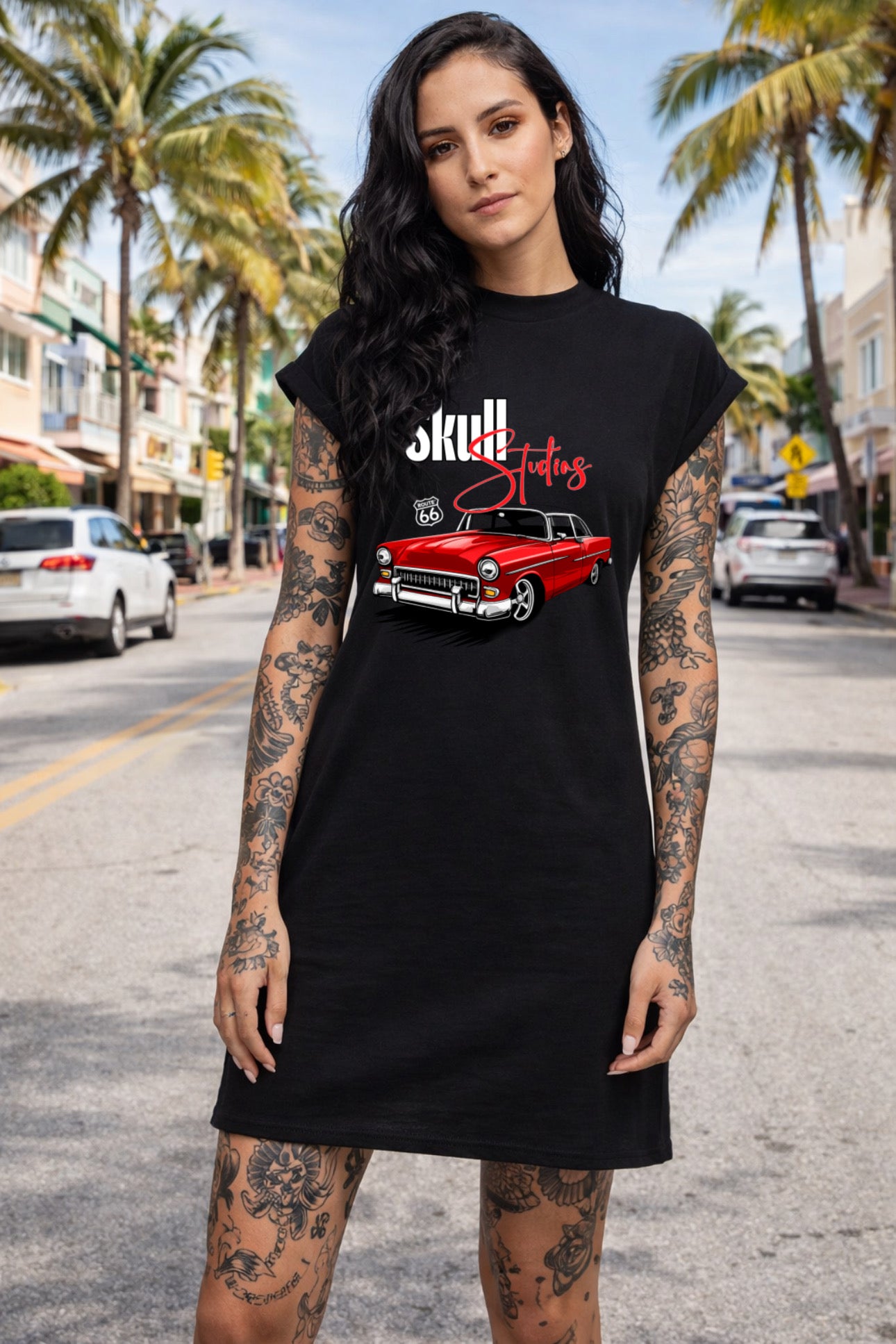Zarah Skull Shoulderdress black "Skull Studios Oldtimer"