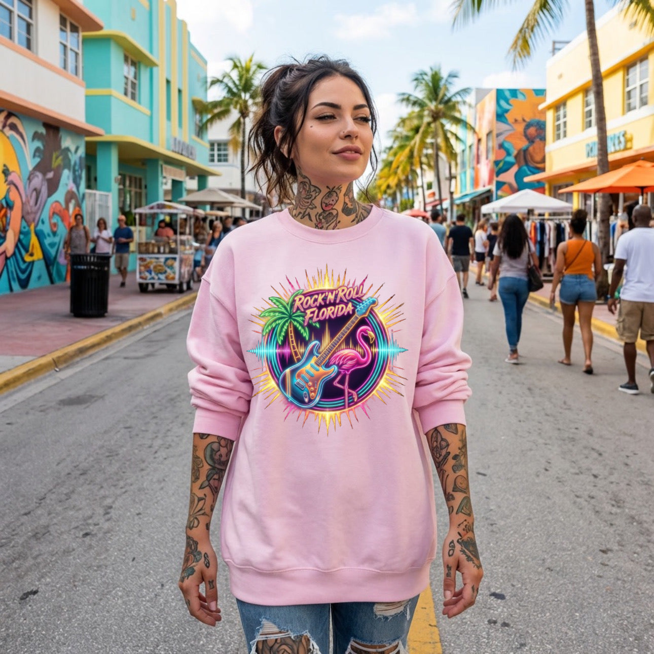 “ZarahSkull" Sweater rosa "Rock’n’Roll Florida"
